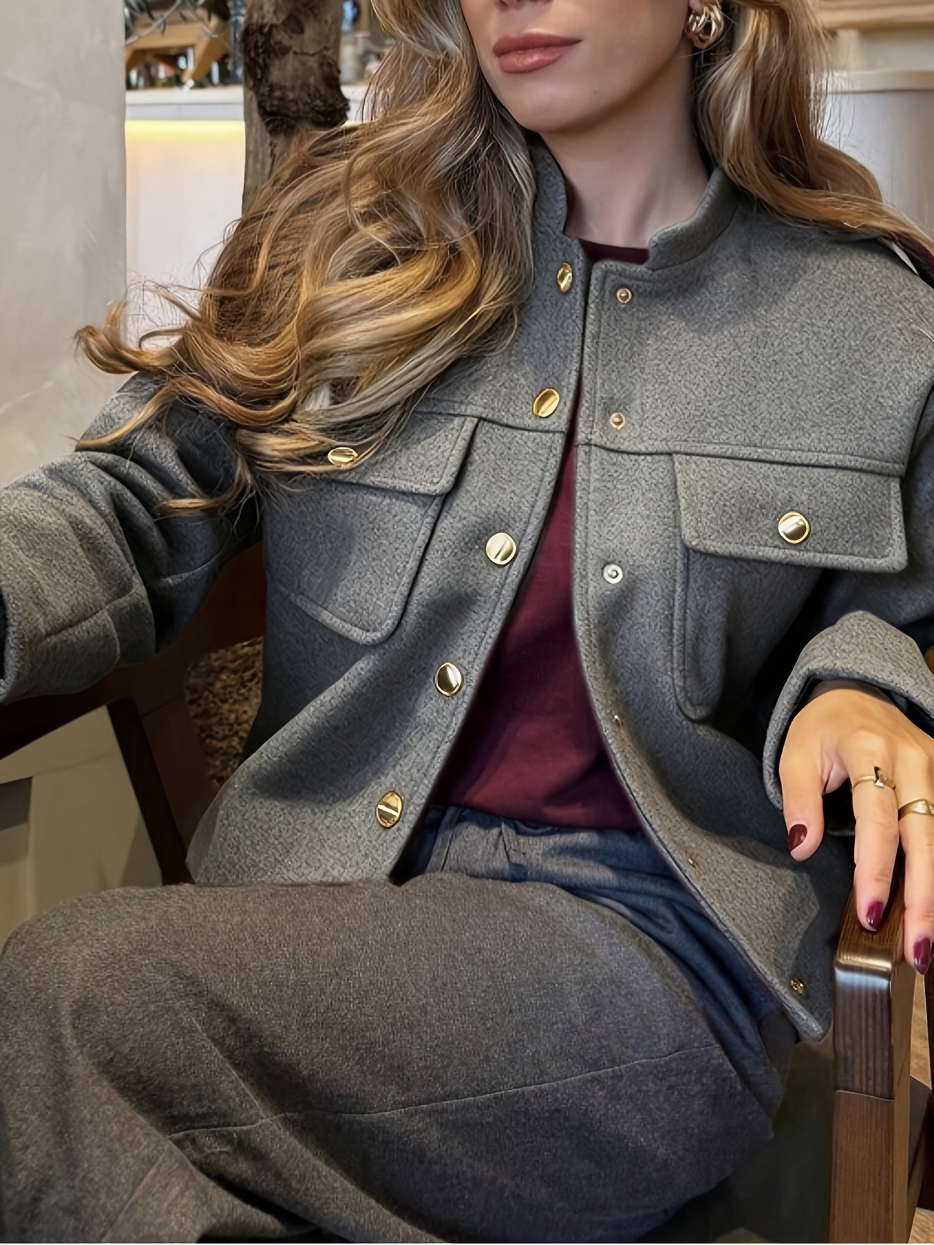 WL Atelier | Elegant Burgundy Tailored Jacket with Two-Tone Buttons