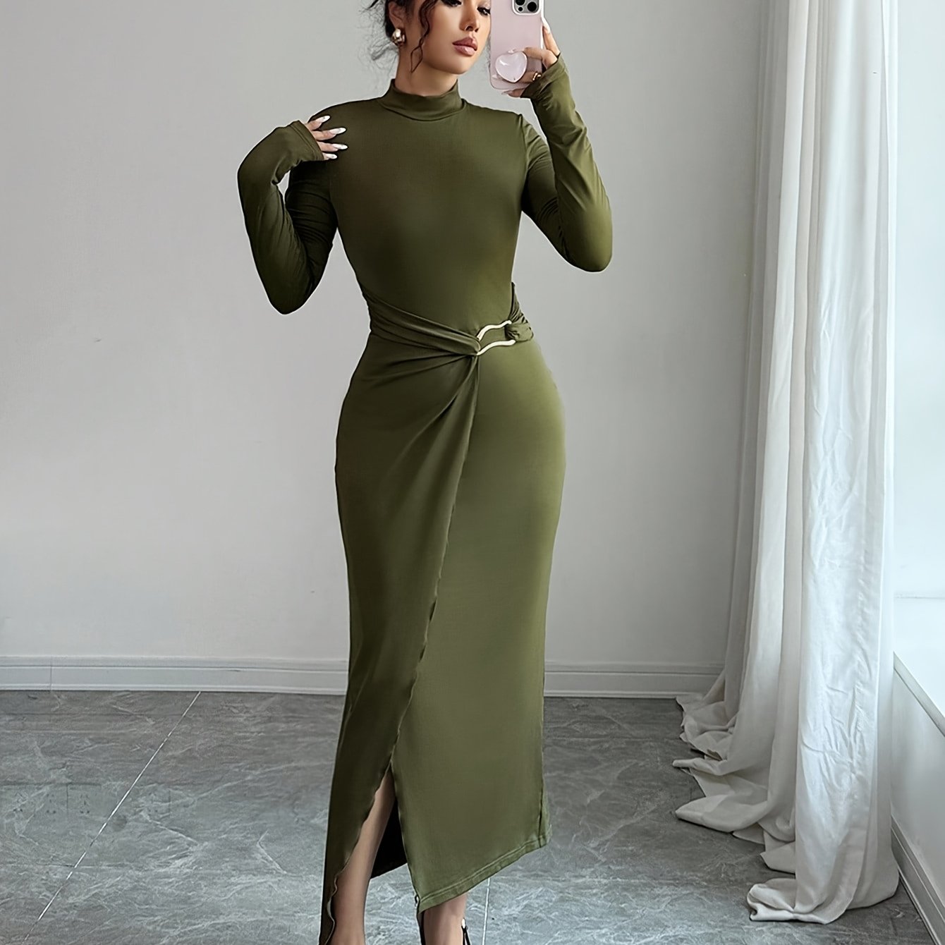 WL Atelier | Elegant Olive Green Winter Mermaid Dress