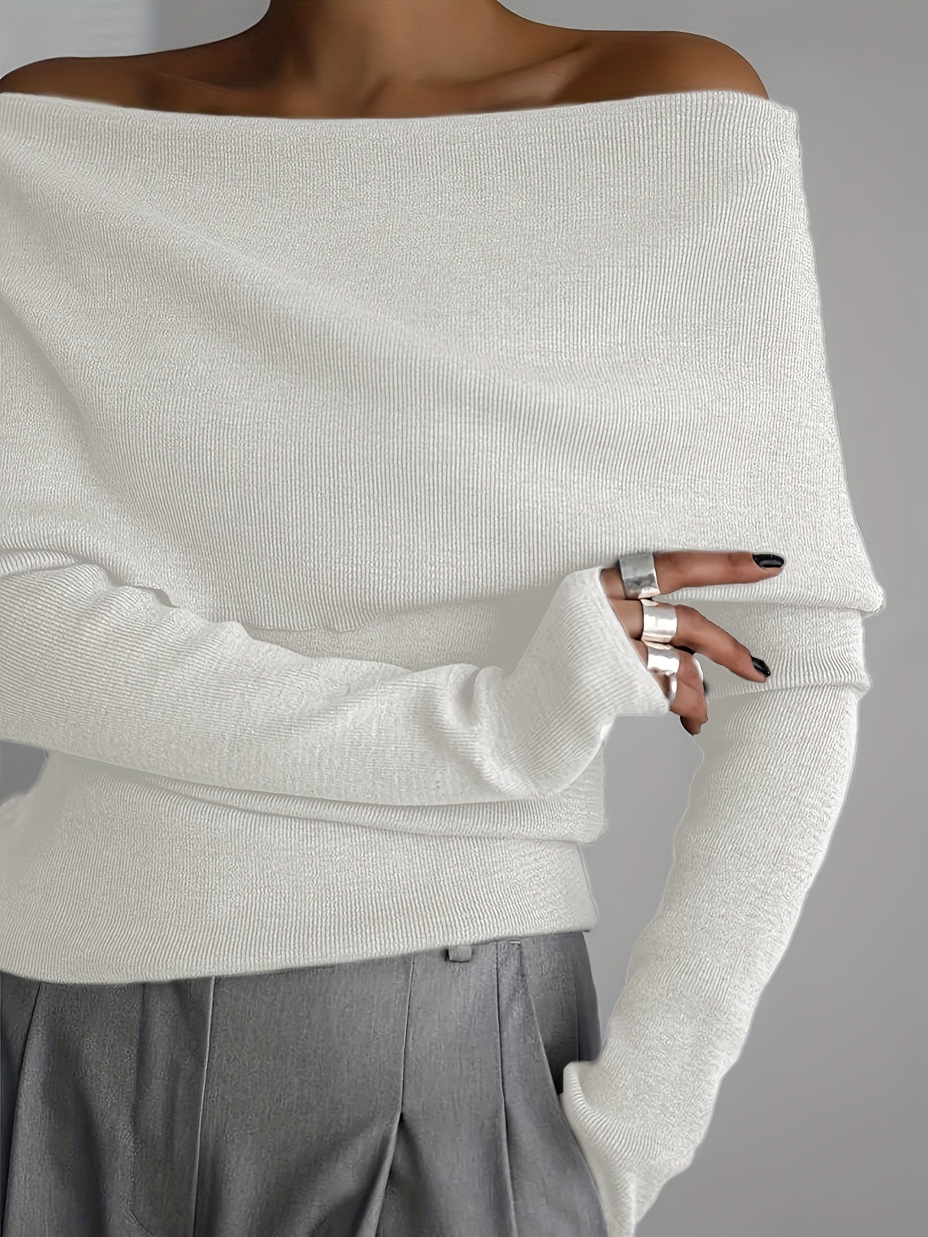 WL Atelier | Elegant Off-Shoulder Long-Sleeve Sweater