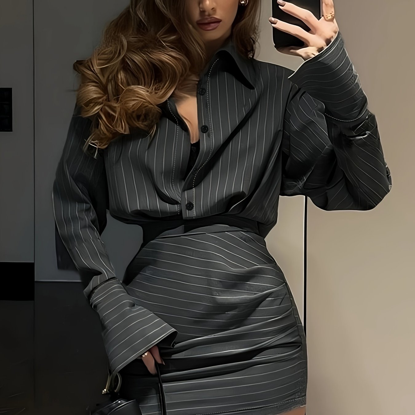 WL Atelier | Elegant Striped Shirt & Skirt Two-Piece Set