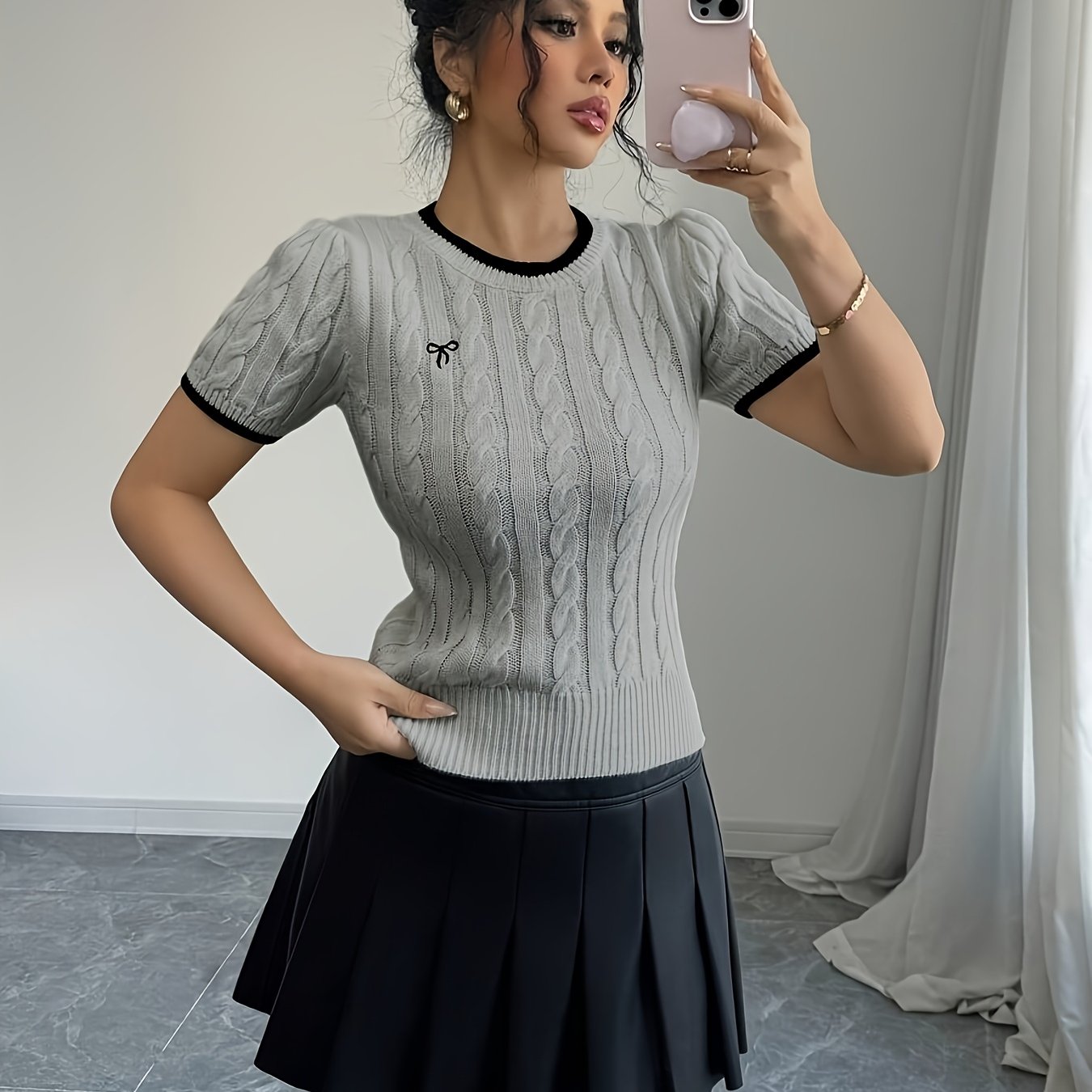 WL Atelier | Elegant Cat-Ear Detail Top with Two-Tone Edges