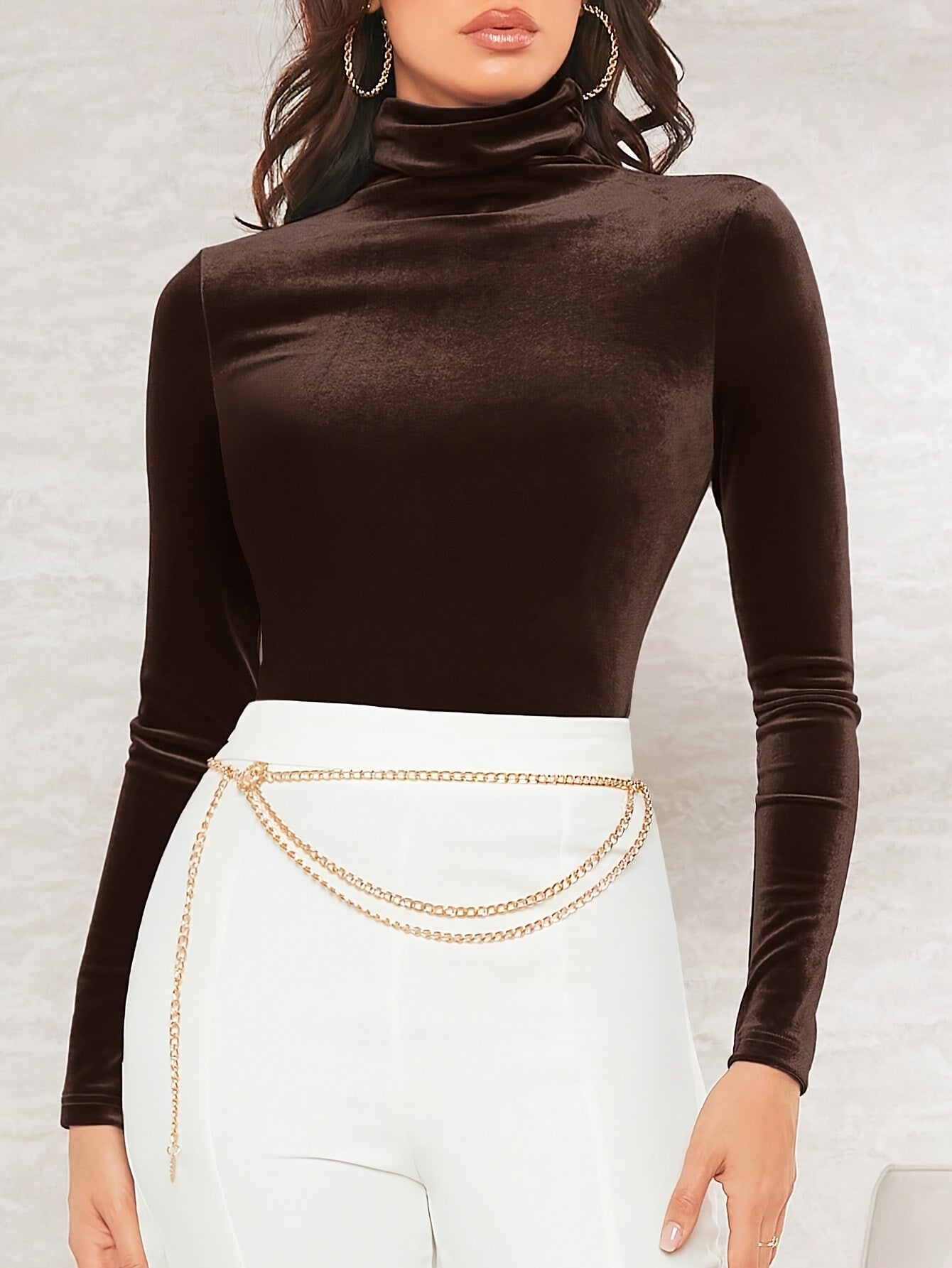 WL Atelier | Elegant Velvet High-Neck Long-Sleeve Top
