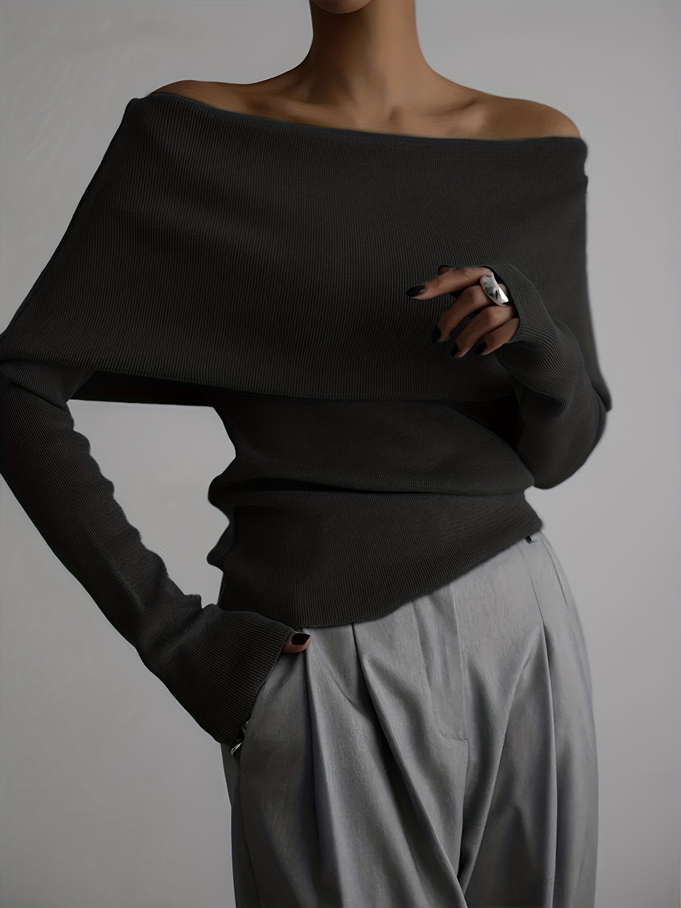 WL Atelier | Elegant Off-Shoulder Long-Sleeve Sweater