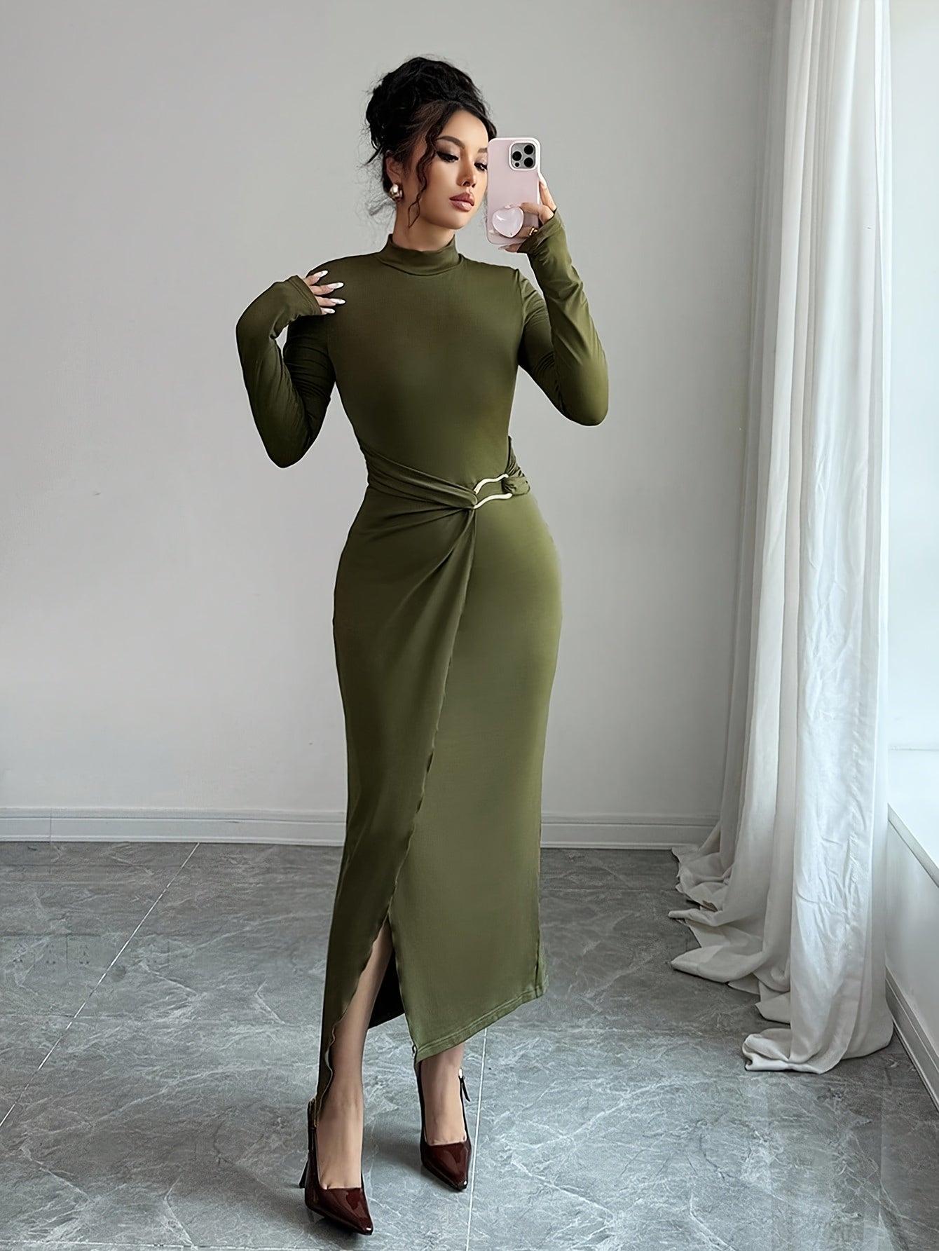WL Atelier | Elegant Olive Green Winter Mermaid Dress