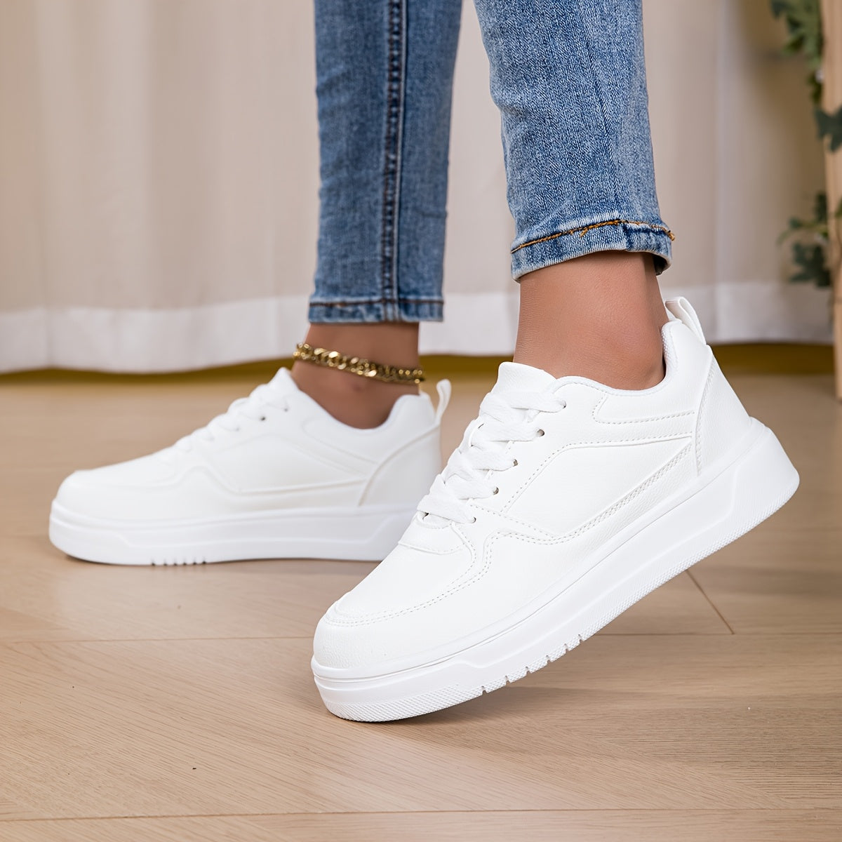 WL Atelier | White Platform Sneakers with Golden Ankle Strap