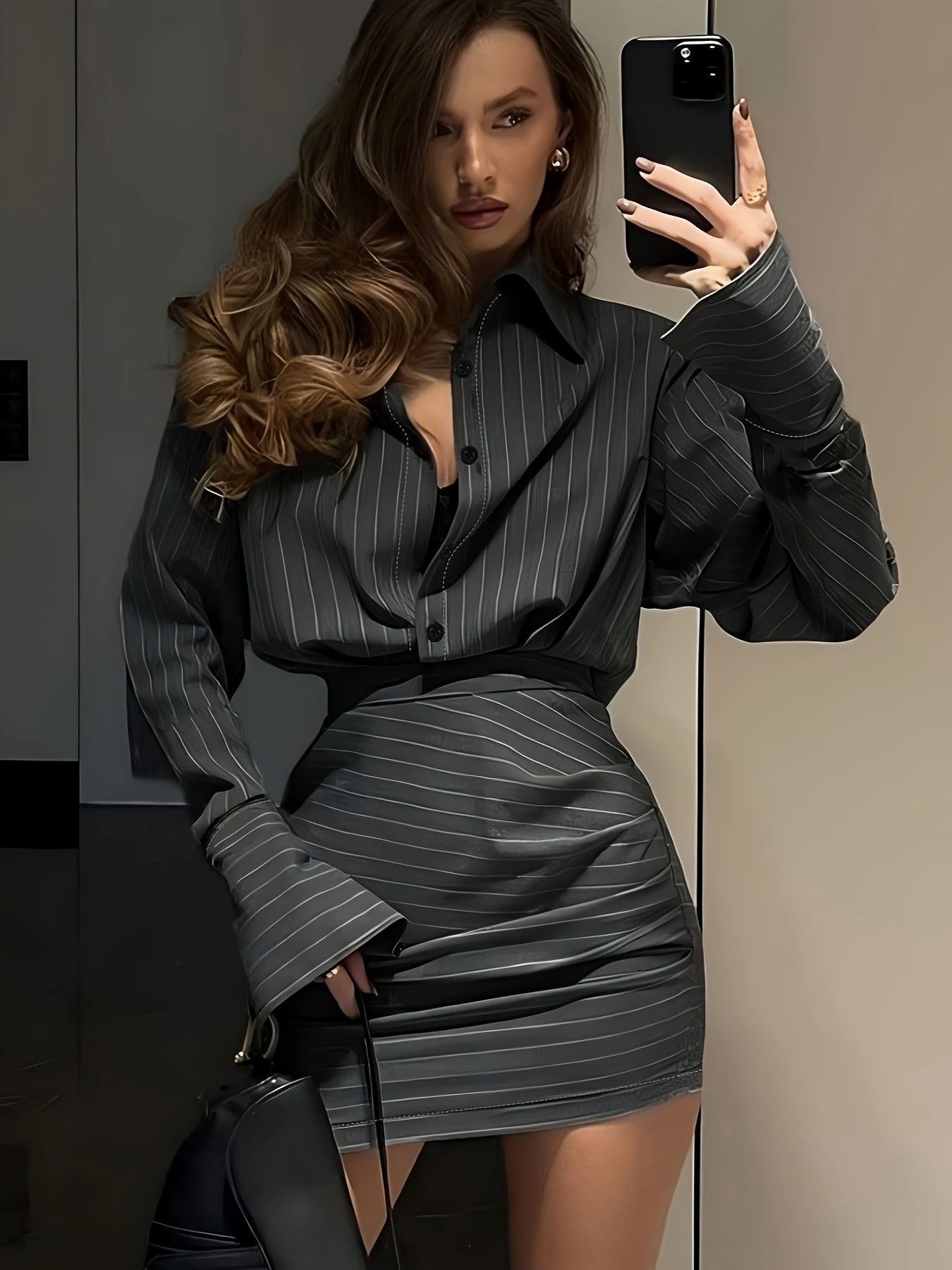 WL Atelier | Elegant Striped Shirt & Skirt Two-Piece Set