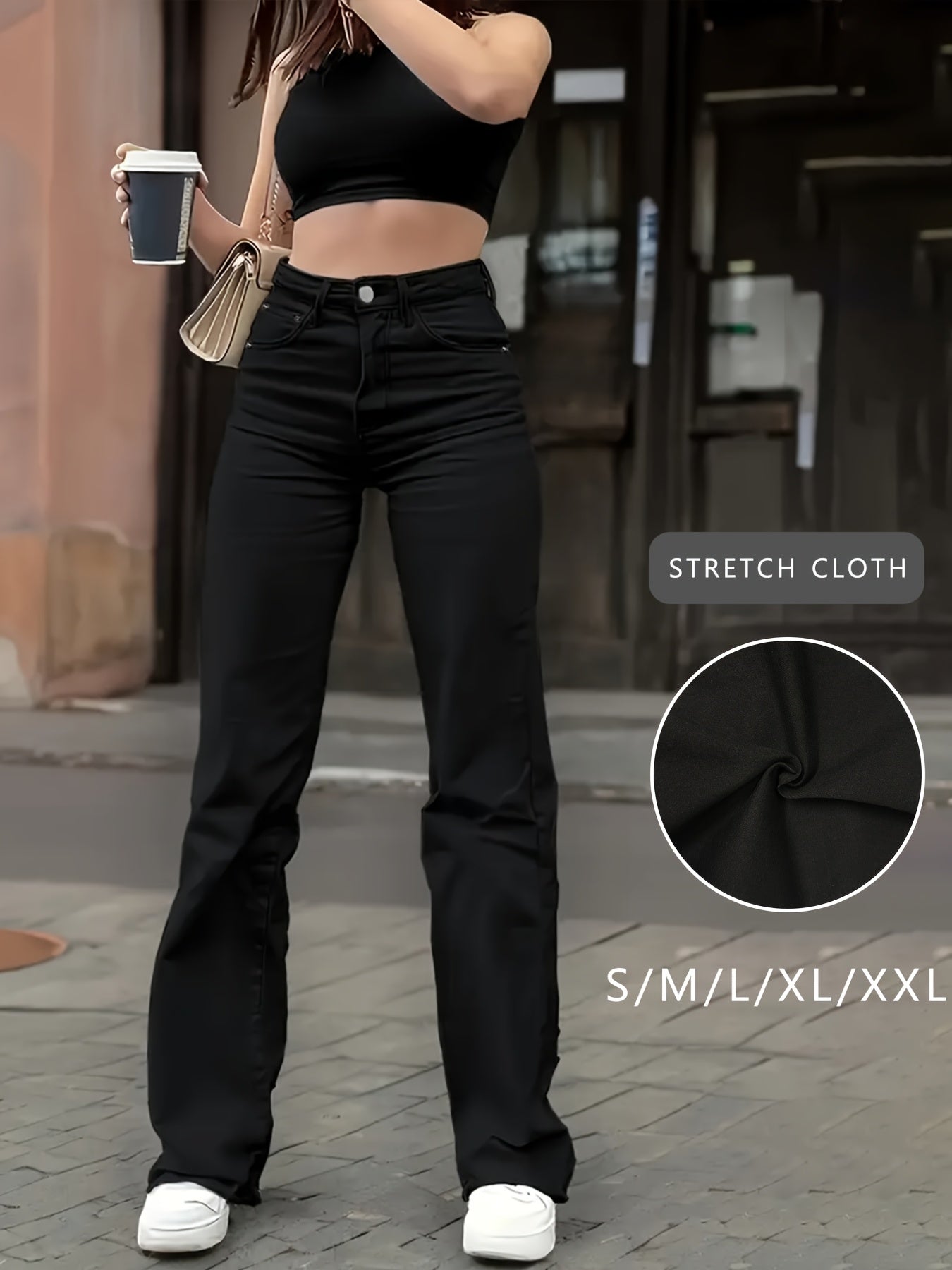 WL Atelier | Elegant Stretch Straight-Leg Black Jeans with Frayed Hem