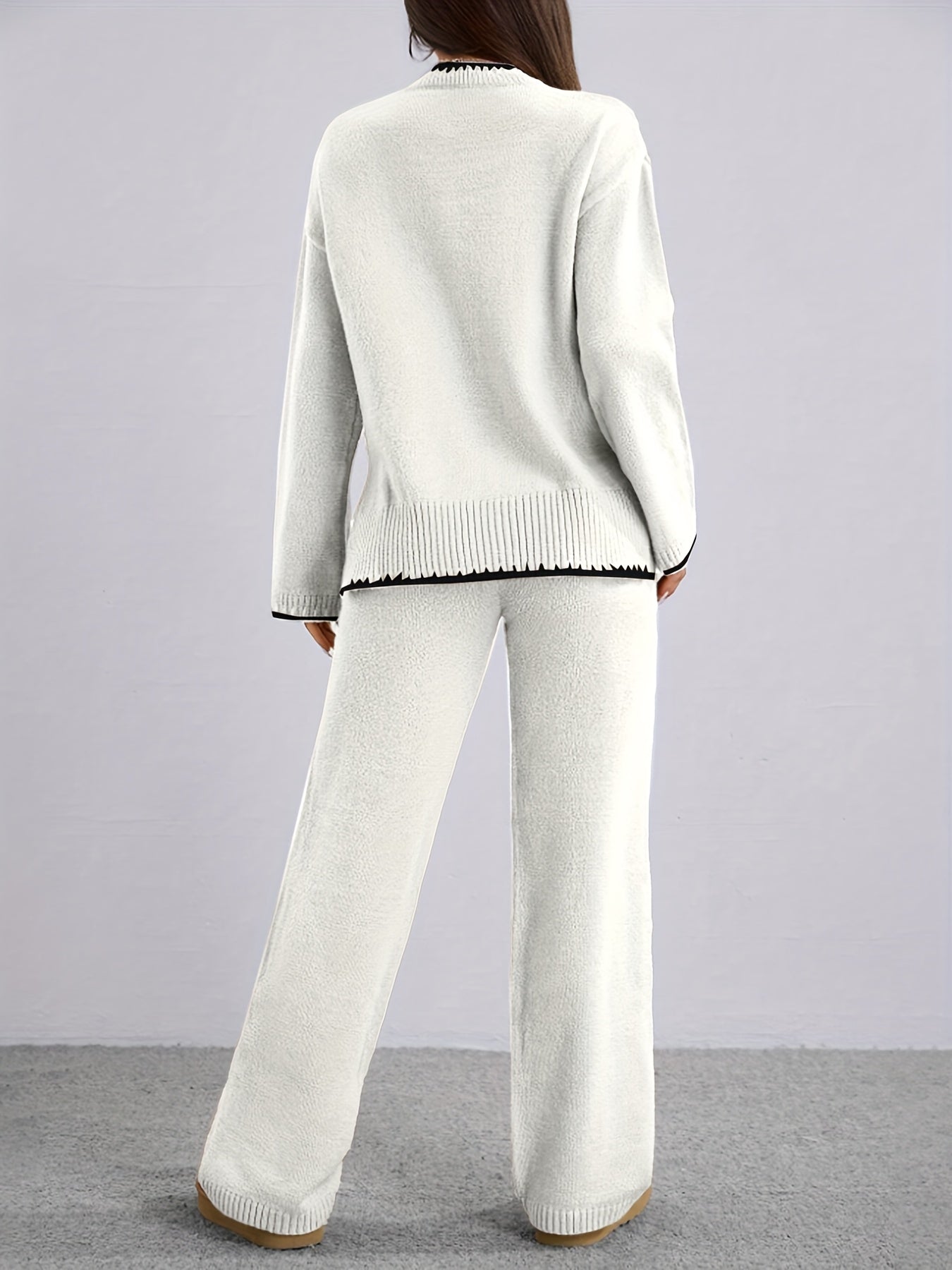 WL Atelier | Elegant Contrast Pullover Sweater & Pants Two-Piece Set