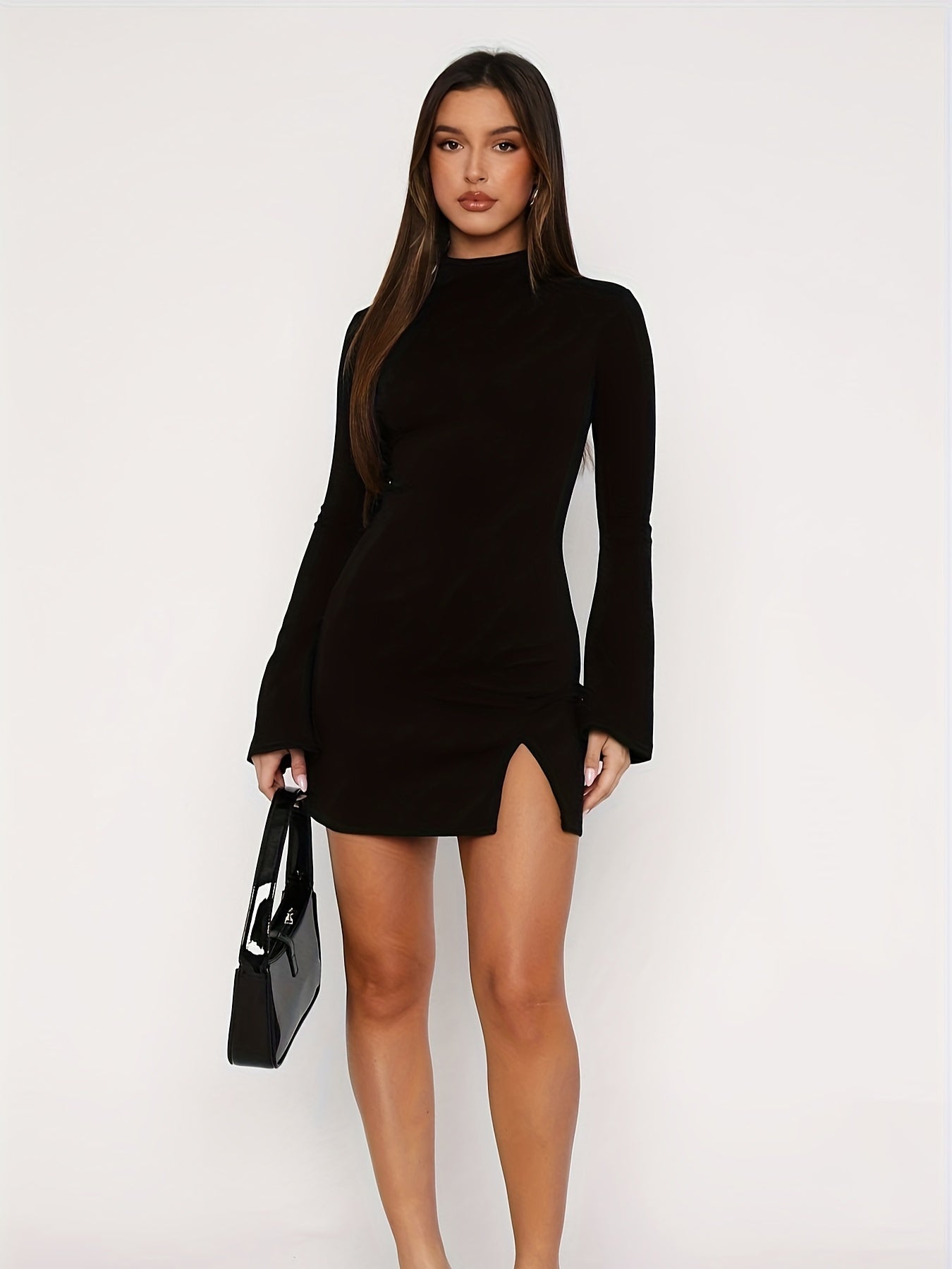 WL Atelier | Elegant Split Hem Mock Neck Bodycon Dress