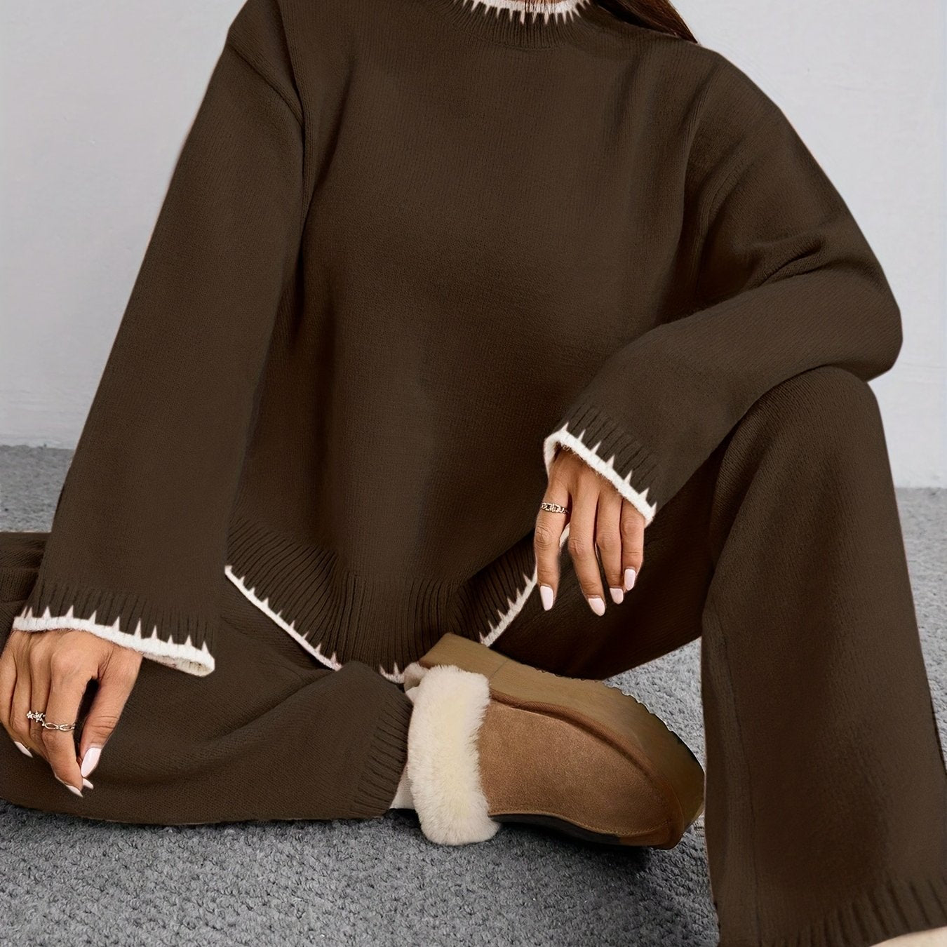 WL Atelier | Elegant Contrast Pullover Sweater & Pants Two-Piece Set