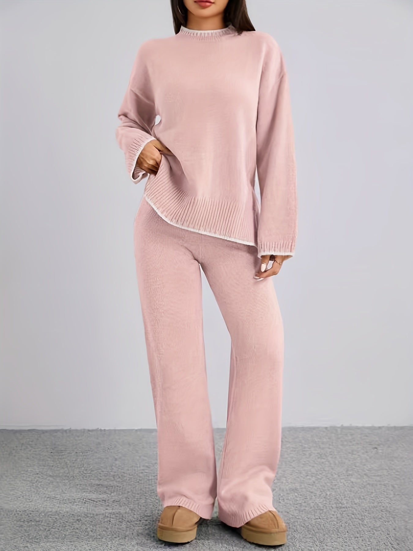 WL Atelier | Elegant Contrast Pullover Sweater & Pants Two-Piece Set