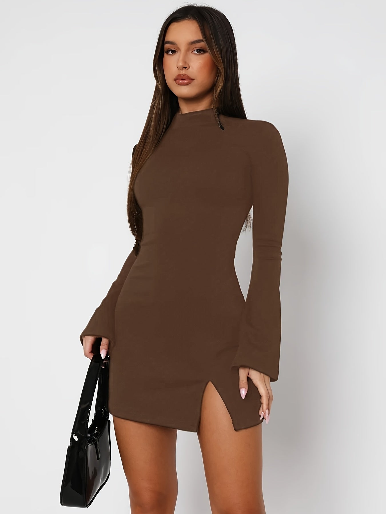 WL Atelier | Elegant Split Hem Mock Neck Bodycon Dress