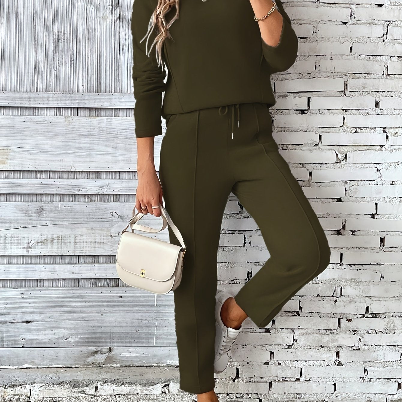 WL Atelier | Olive Green Solid Color Drawstring Pantsuit