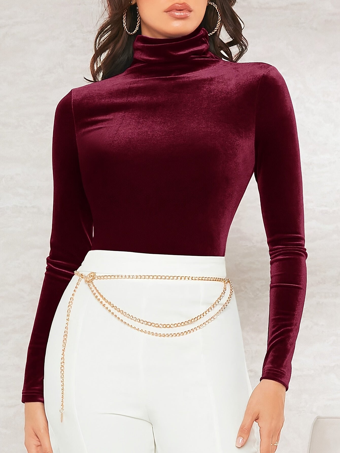 WL Atelier | Elegant Velvet High-Neck Long-Sleeve Top