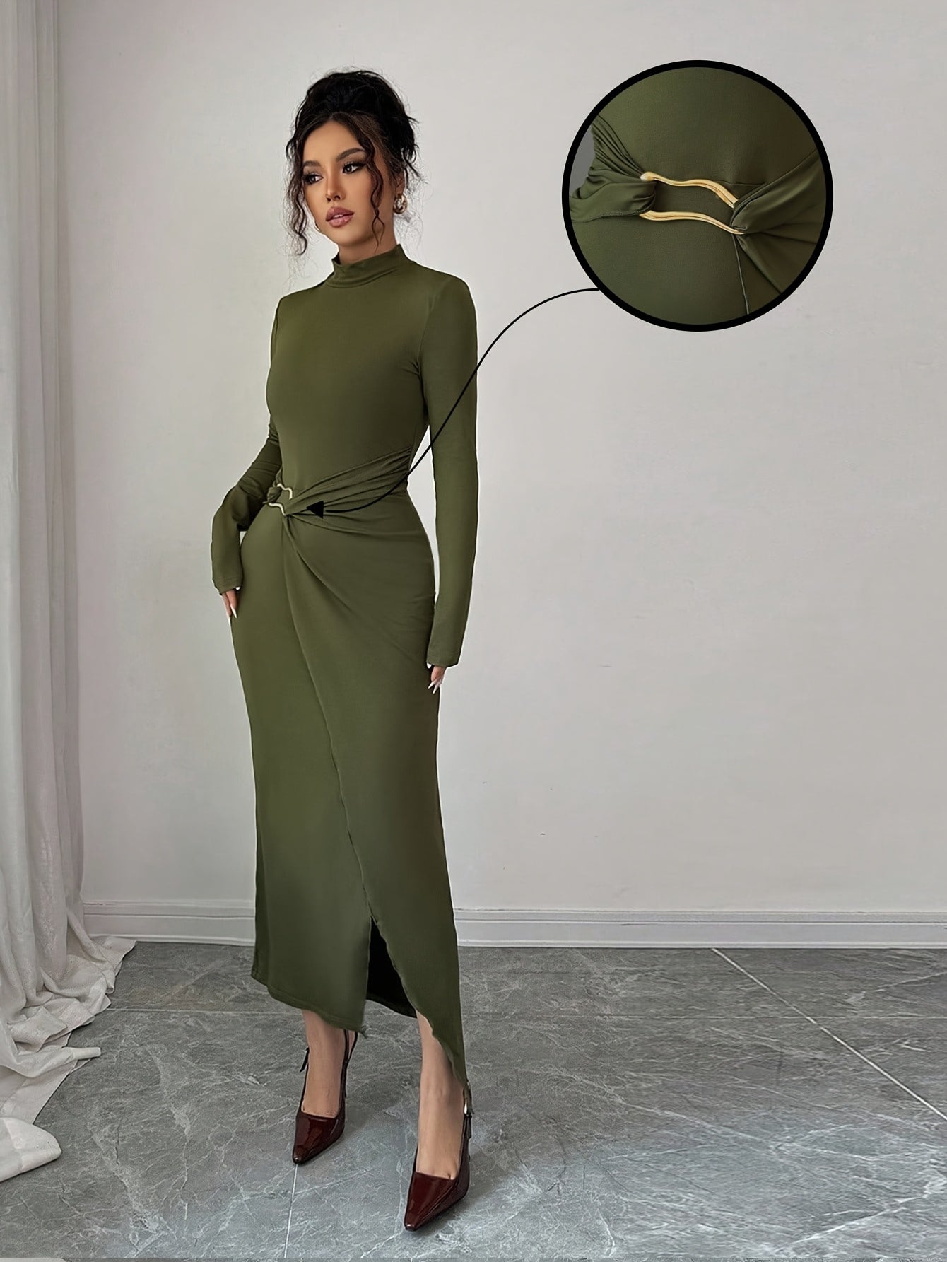 WL Atelier | Elegant Olive Green Winter Mermaid Dress