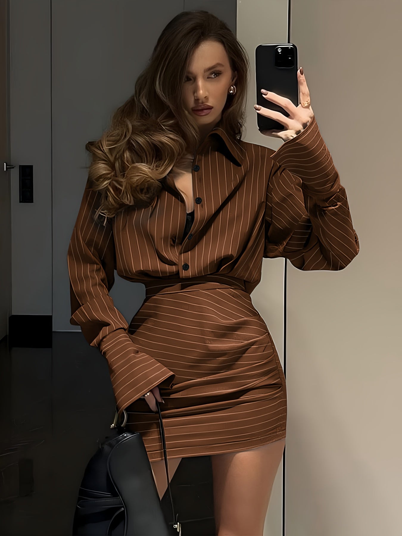 WL Atelier | Elegant Striped Shirt & Skirt Two-Piece Set