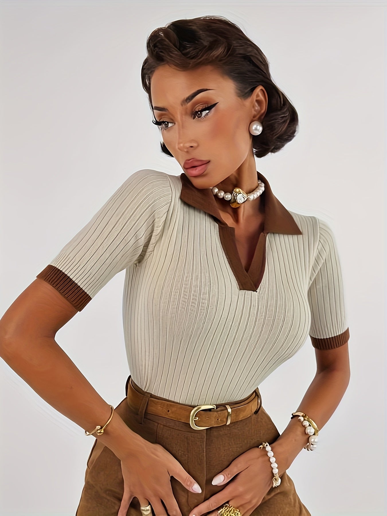 WL Atelier | Elegant Color Block Short-Sleeve Sweater