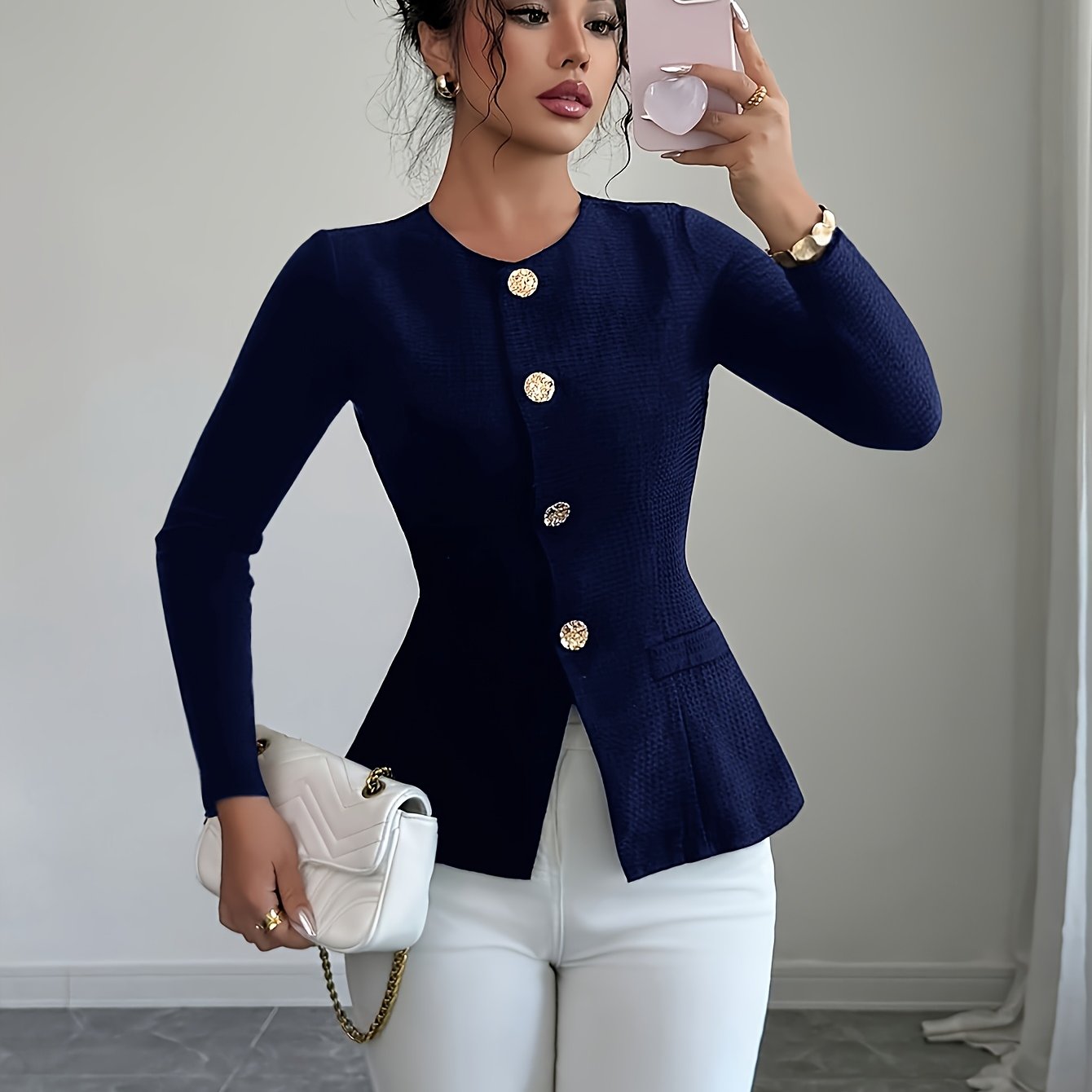 WL Atelier | Elegant Slim-Fit Black Blazer with Golden Buttons