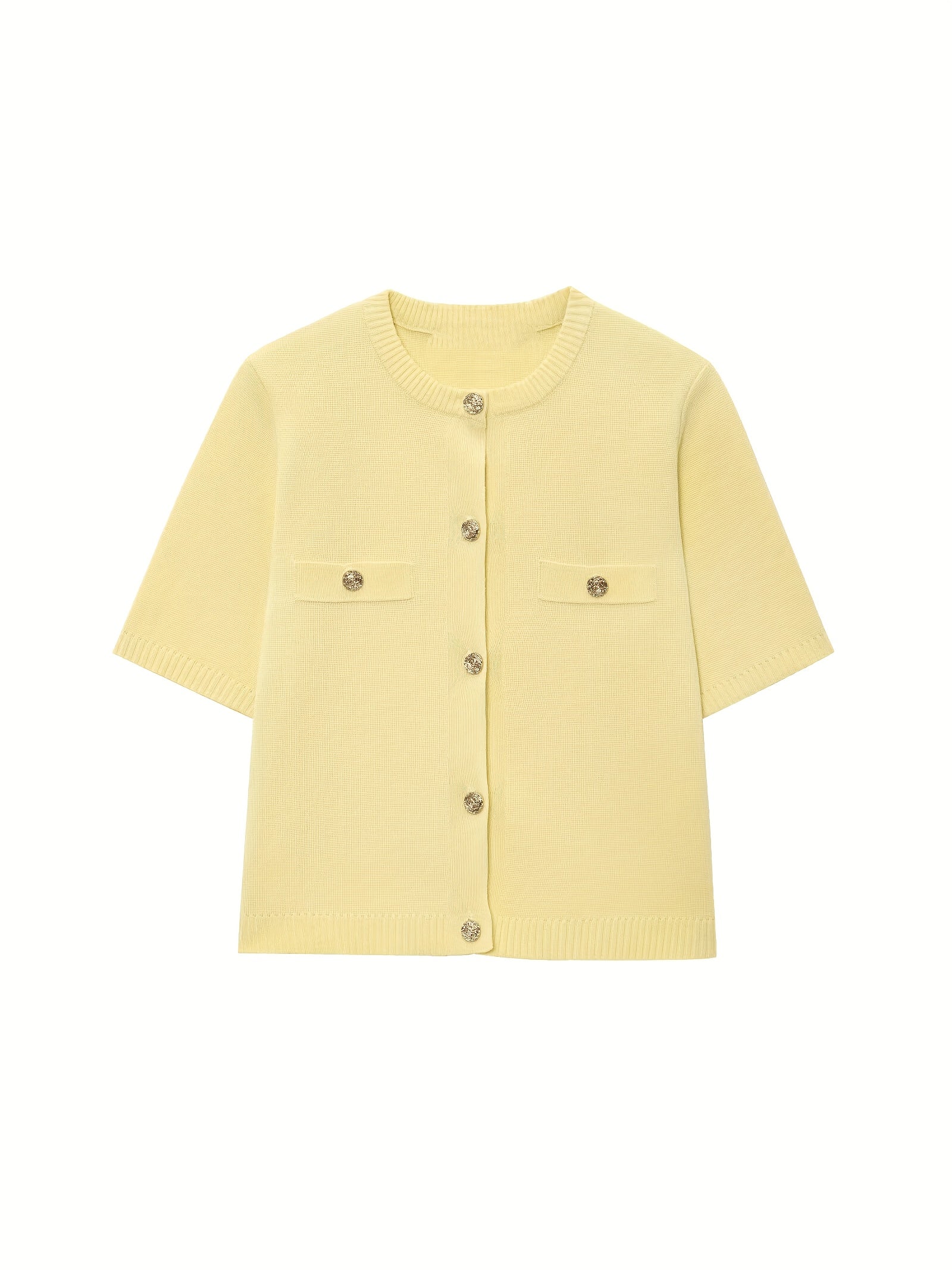 WL Atelier | Yellow Short-Sleeve Button-Front Knit Top