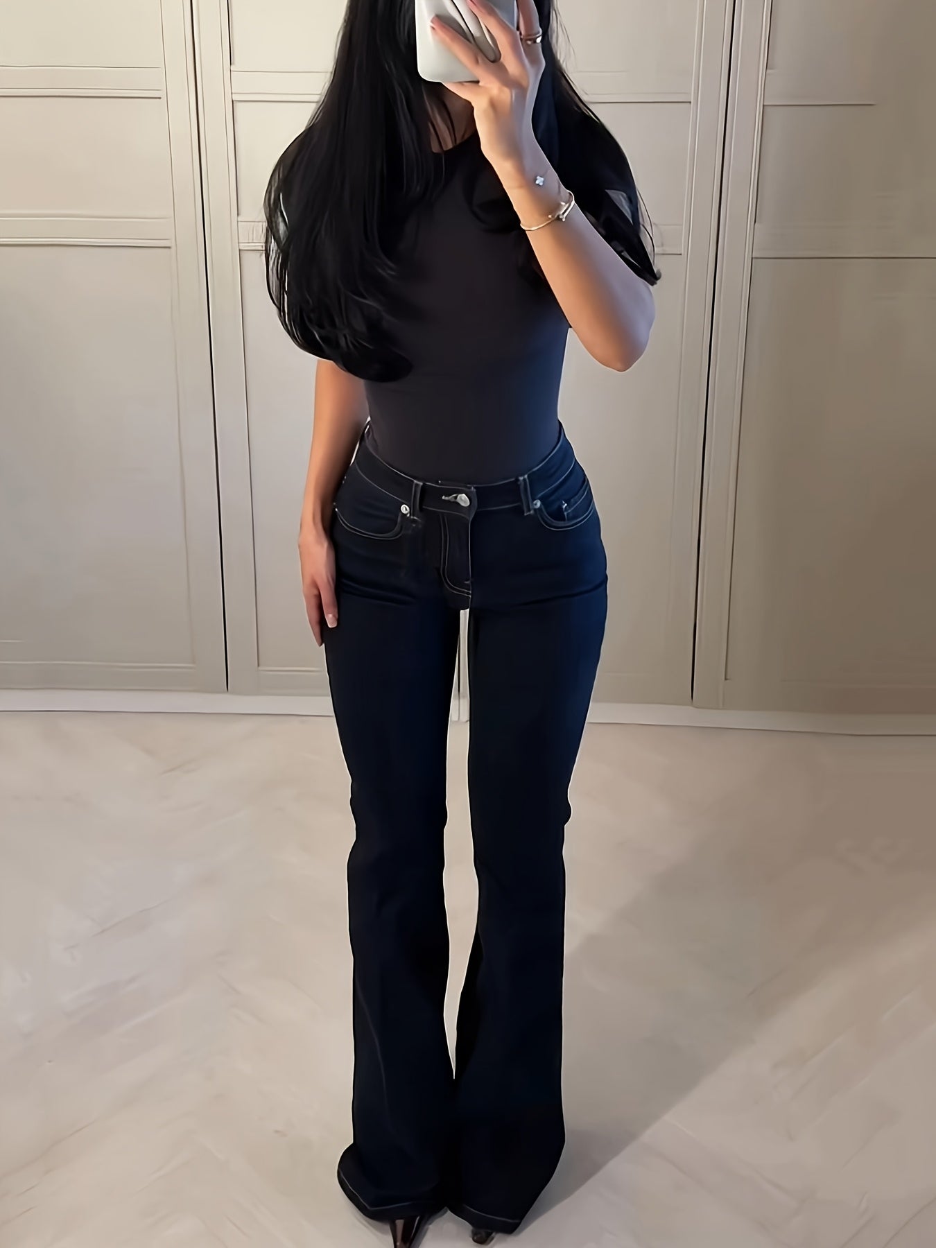 WL Atelier | Elegant Deep Blue Stretch Flare Pants
