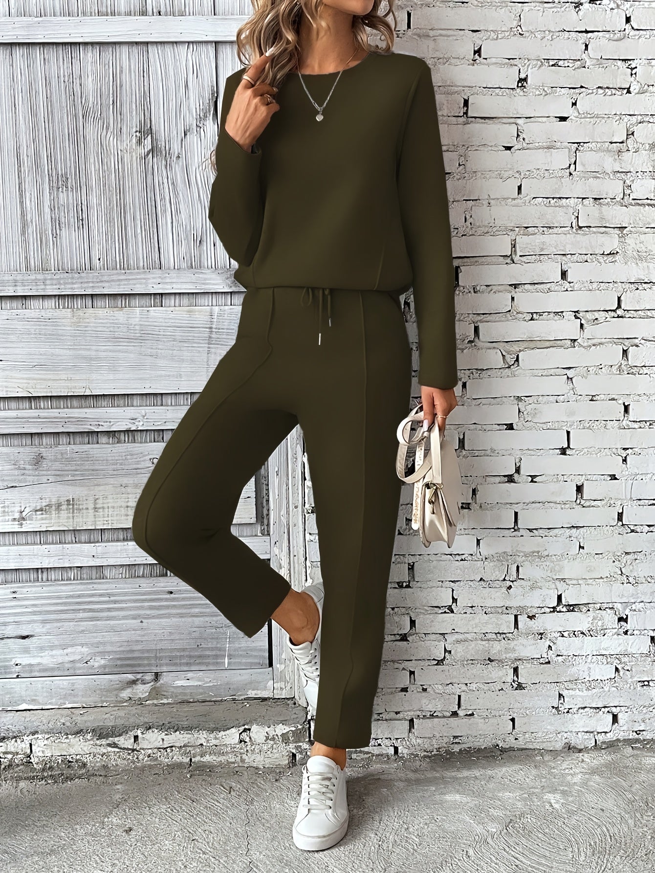 WL Atelier | Olive Green Solid Color Drawstring Pantsuit