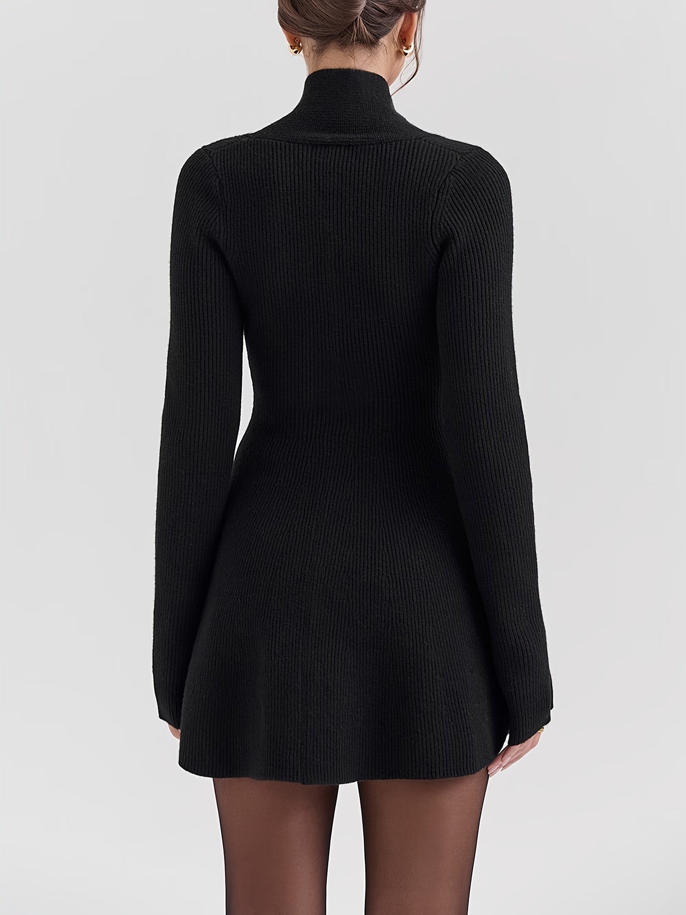 WL Atelier | Elegant Black V-Neck Long-Sleeve A-Line Dress Coat