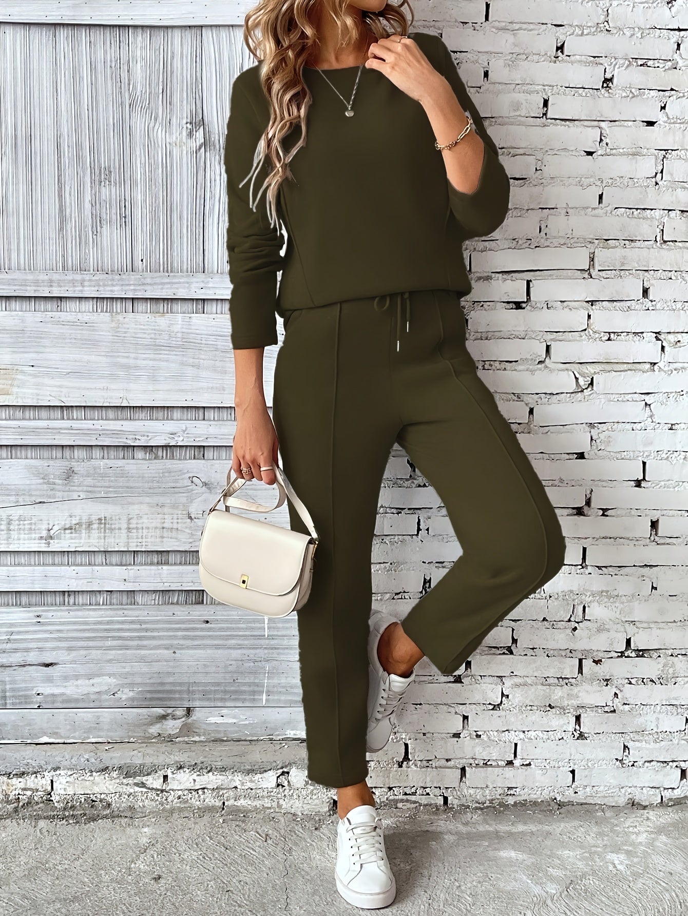 WL Atelier | Olive Green Solid Color Drawstring Pantsuit