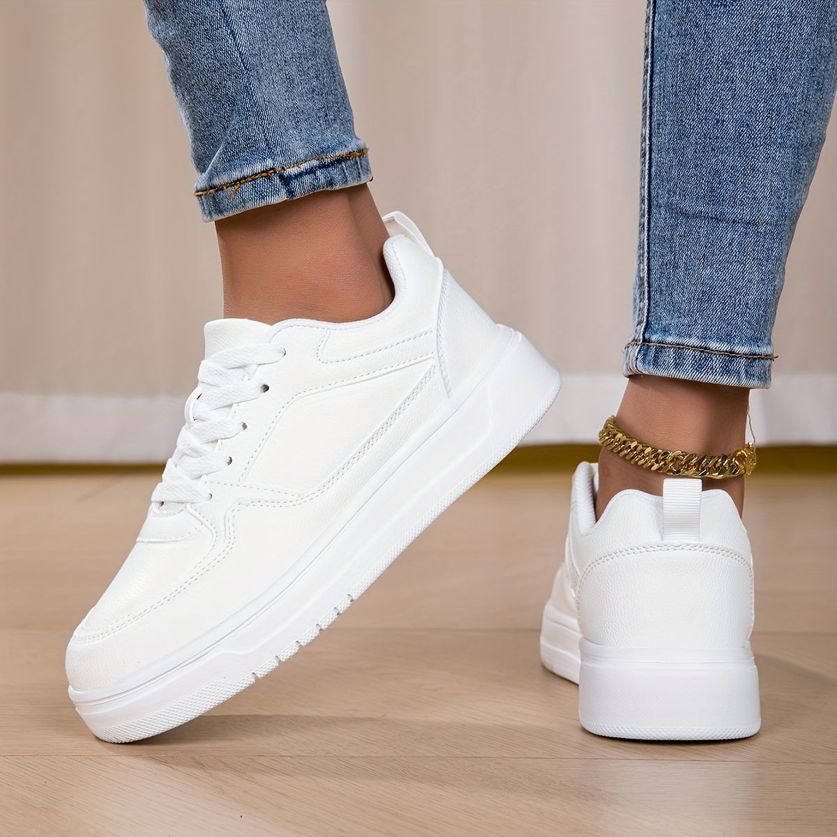 WL Atelier | White Platform Sneakers with Golden Ankle Strap