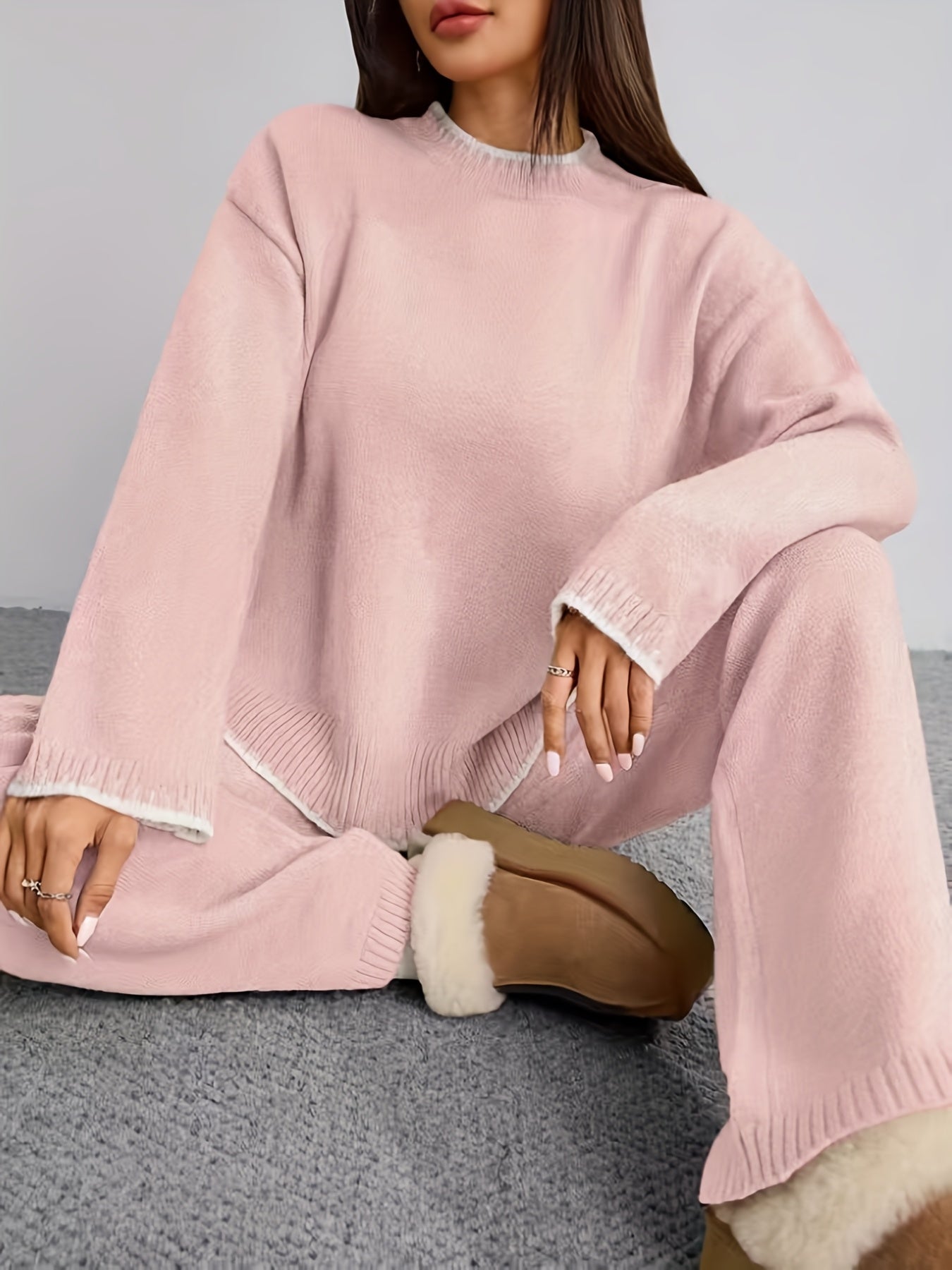 WL Atelier | Elegant Contrast Pullover Sweater & Pants Two-Piece Set