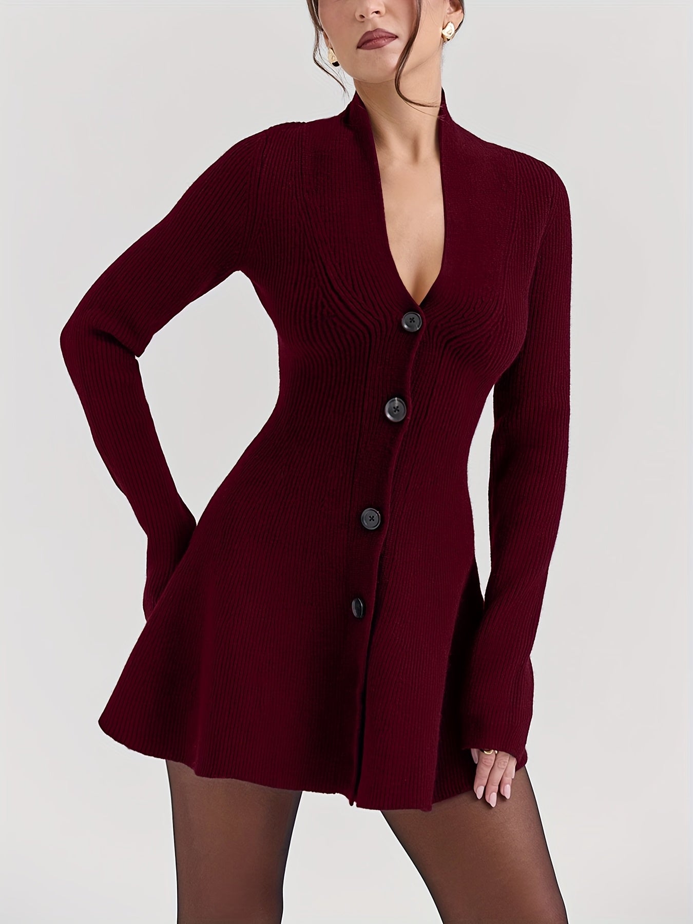 WL Atelier | Elegant Black V-Neck Long-Sleeve A-Line Dress Coat
