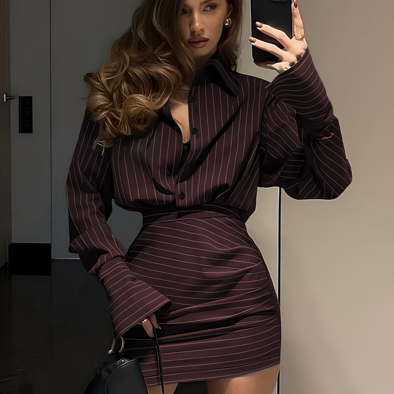 WL Atelier | Elegant Striped Shirt & Skirt Two-Piece Set