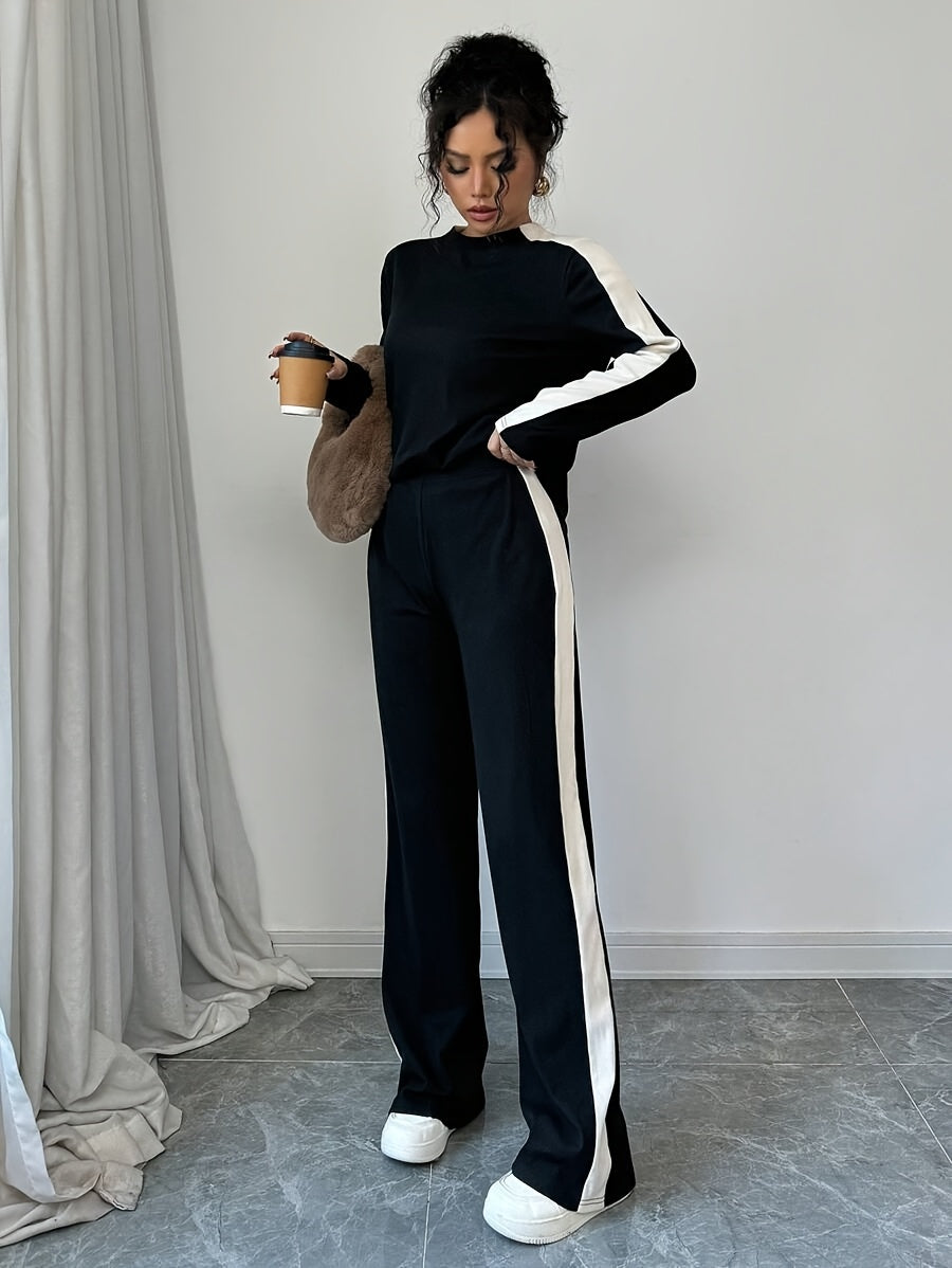 WL Atelier | Striped Contrast Round Neck T-Shirt & Pants Set