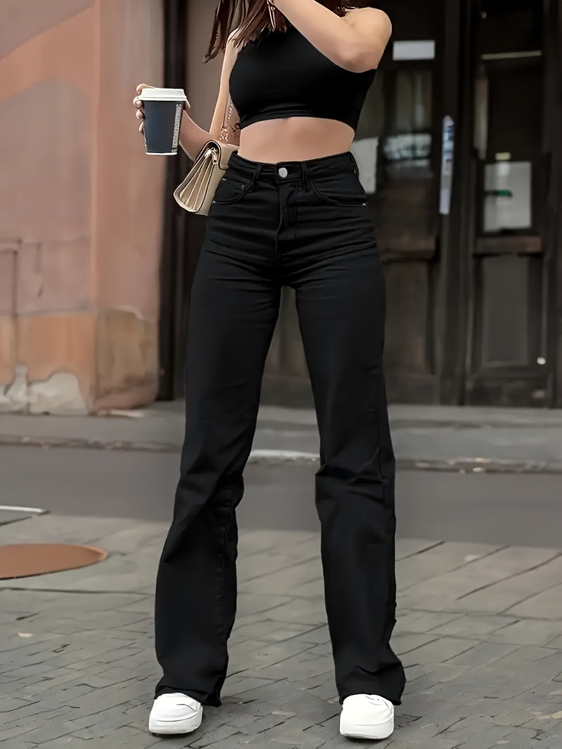 WL Atelier | Elegant Stretch Straight-Leg Black Jeans with Frayed Hem