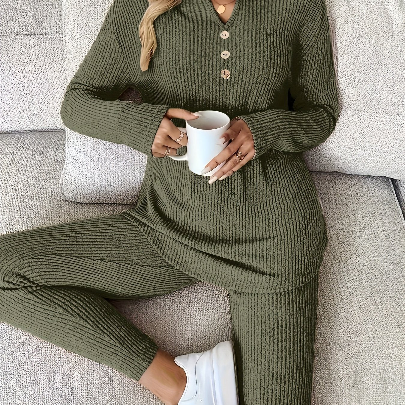 WL Atelier | Elegant Ribbed Long-Sleeve Top & Slim-Fit Pants Set