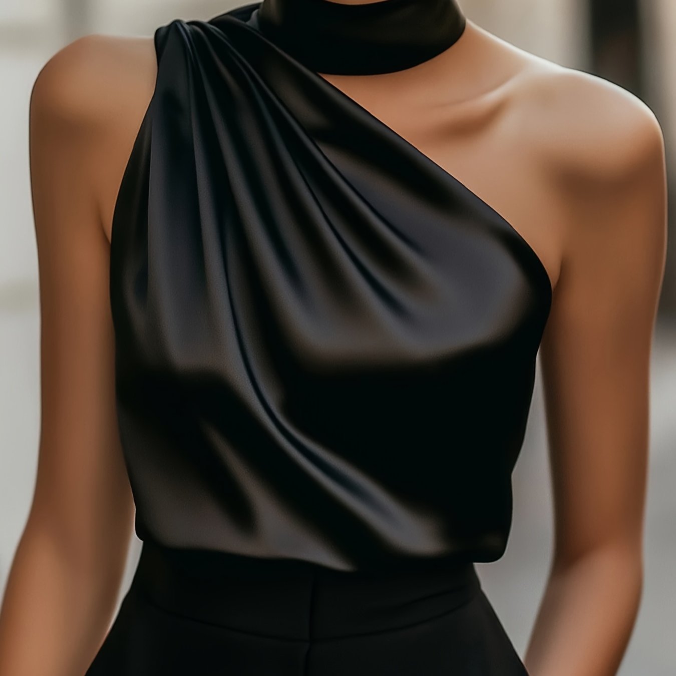 Deep Red Satin Off-Shoulder Blouse