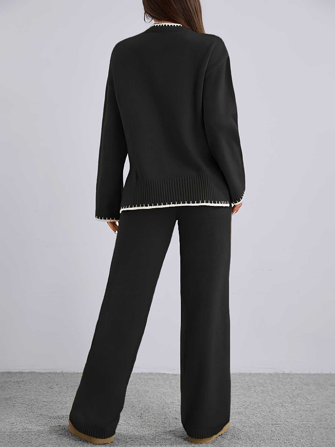 WL Atelier | Elegant Contrast Pullover Sweater & Pants Two-Piece Set