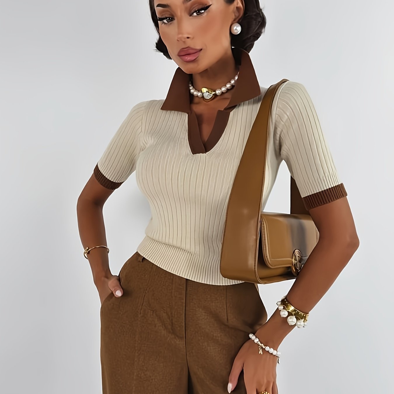 WL Atelier | Elegant Color Block Short-Sleeve Sweater