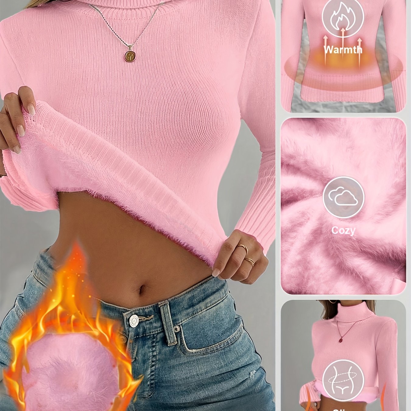 WL Atelier | Cozy Pink High-Neck Fleece-Lined Sweater