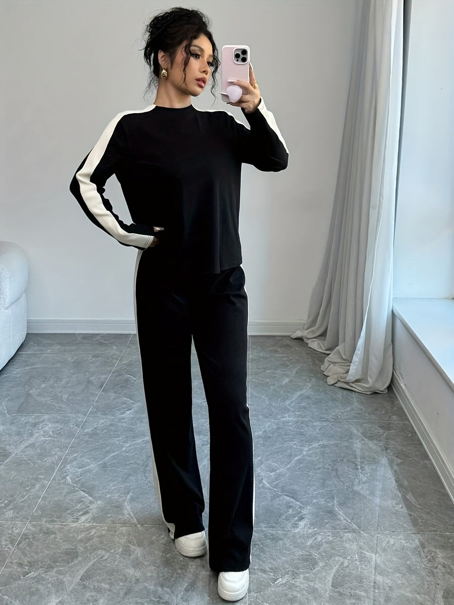 WL Atelier | Striped Contrast Round Neck T-Shirt & Pants Set
