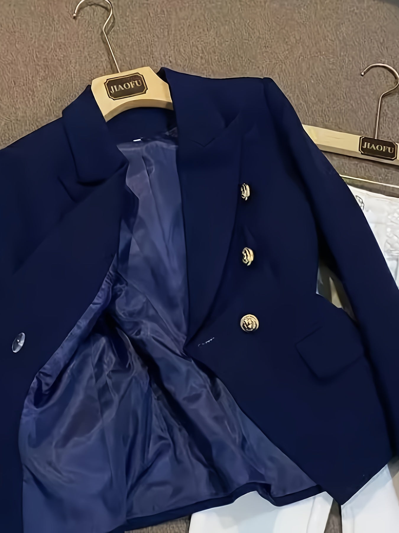 WL Atelier | Elegant Navy Blue Blazer with Golden-Tone Buttons