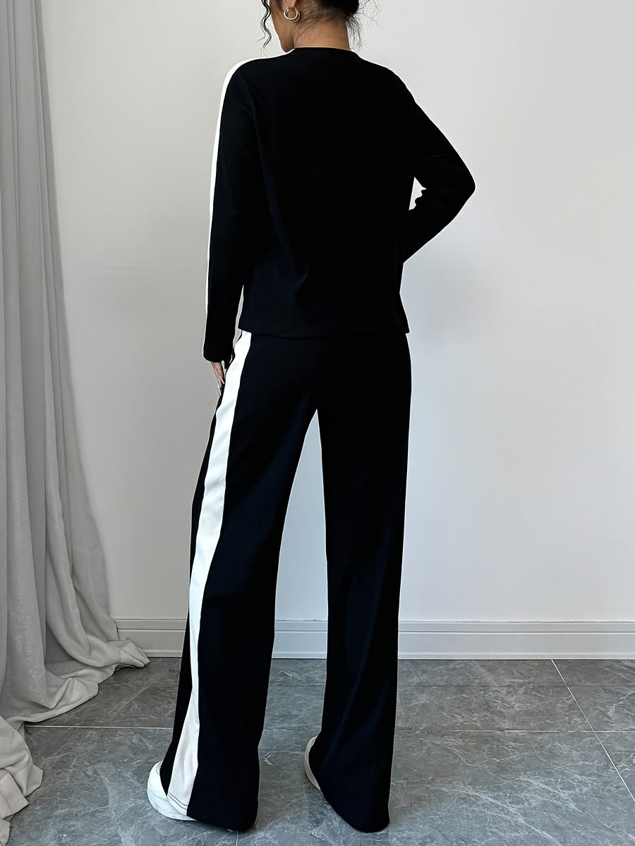 WL Atelier | Striped Contrast Round Neck T-Shirt & Pants Set