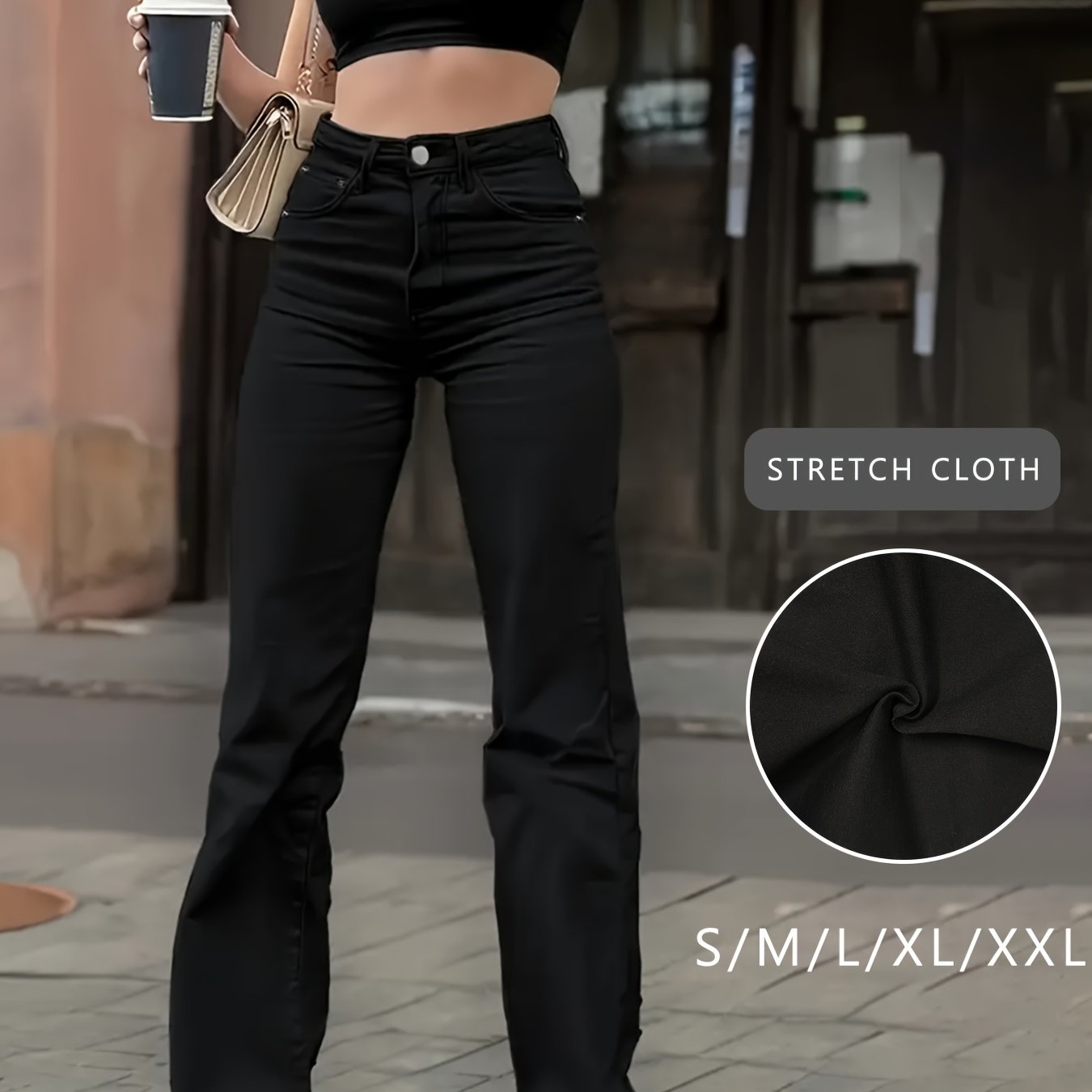WL Atelier | Elegant Stretch Straight-Leg Black Jeans with Frayed Hem