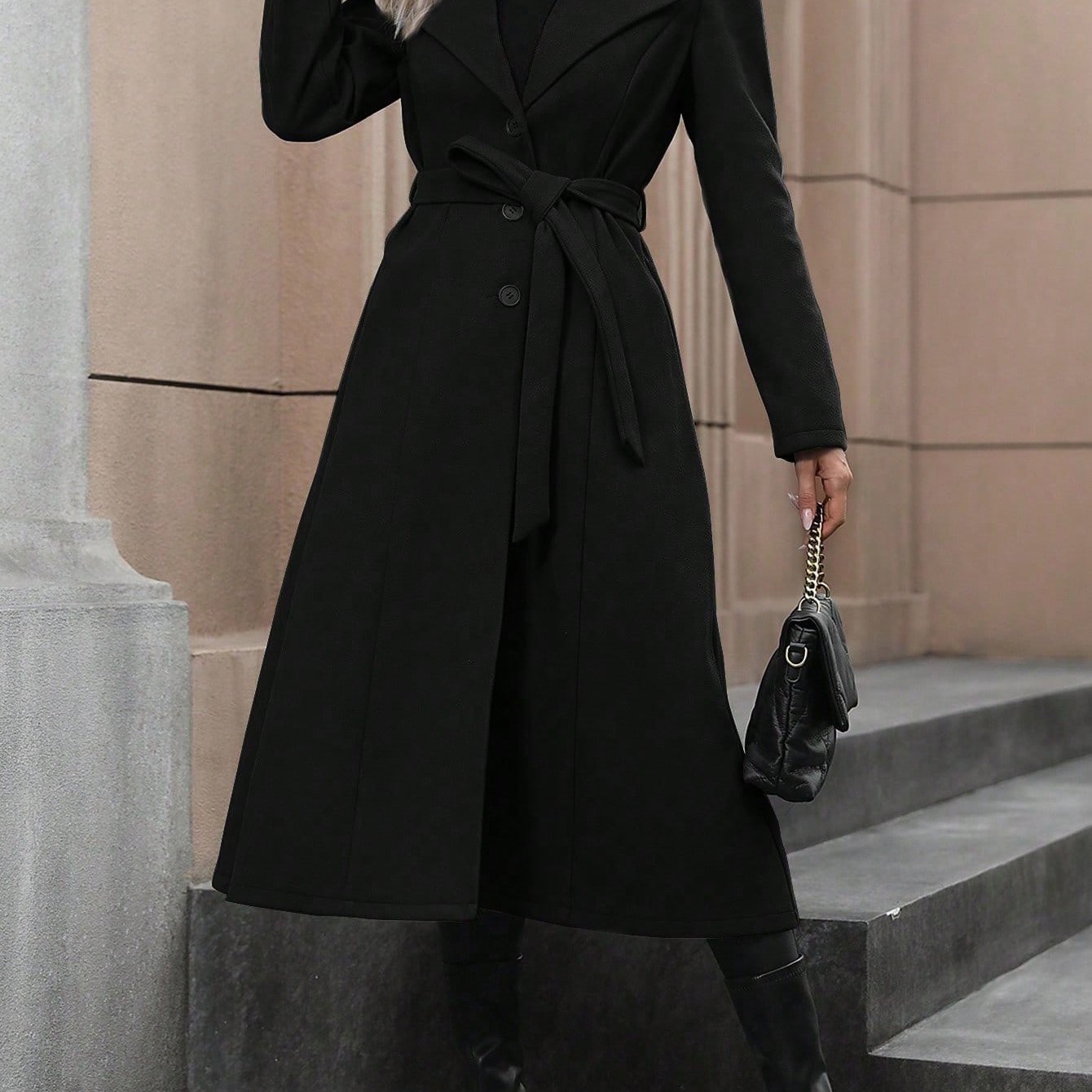 WL Atelier | Autumn/Winter Belted Fleece Coat with Large Lapels