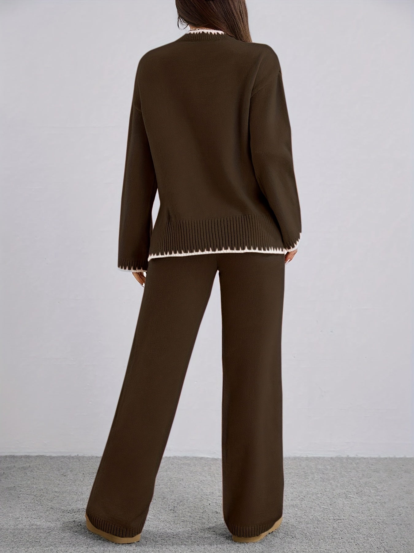 WL Atelier | Elegant Contrast Pullover Sweater & Pants Two-Piece Set