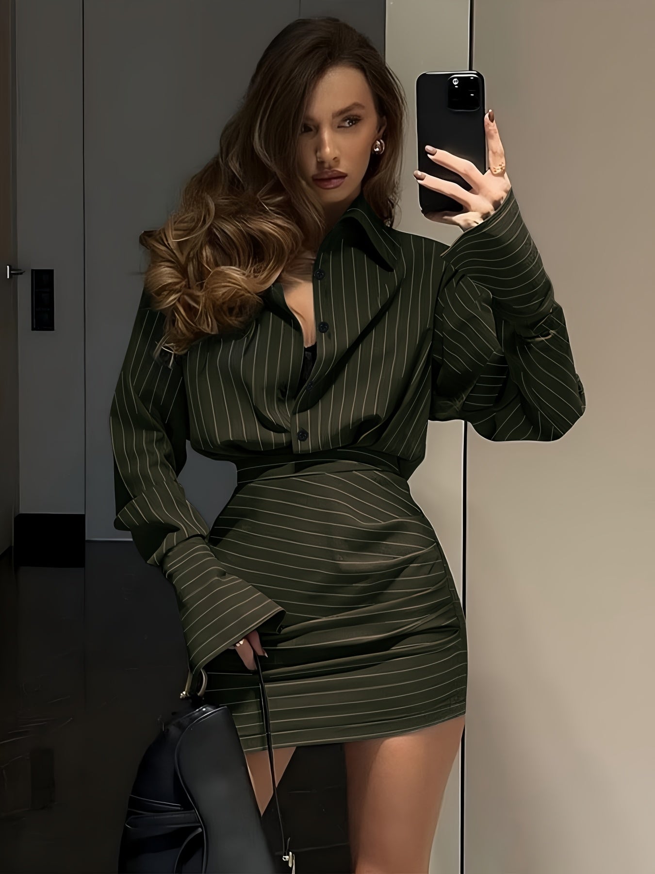 WL Atelier | Elegant Striped Shirt & Skirt Two-Piece Set