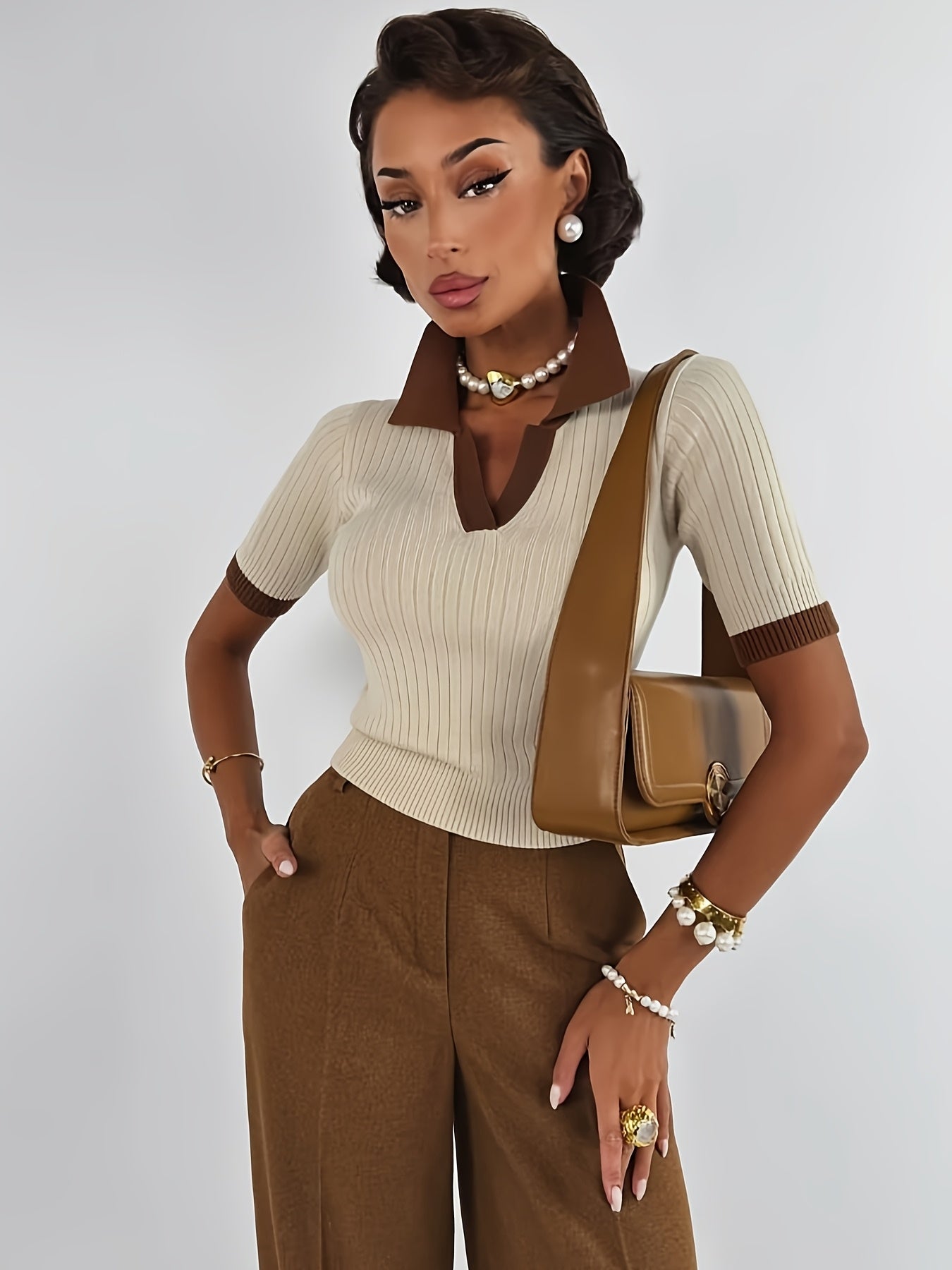 WL Atelier | Elegant Color Block Short-Sleeve Sweater