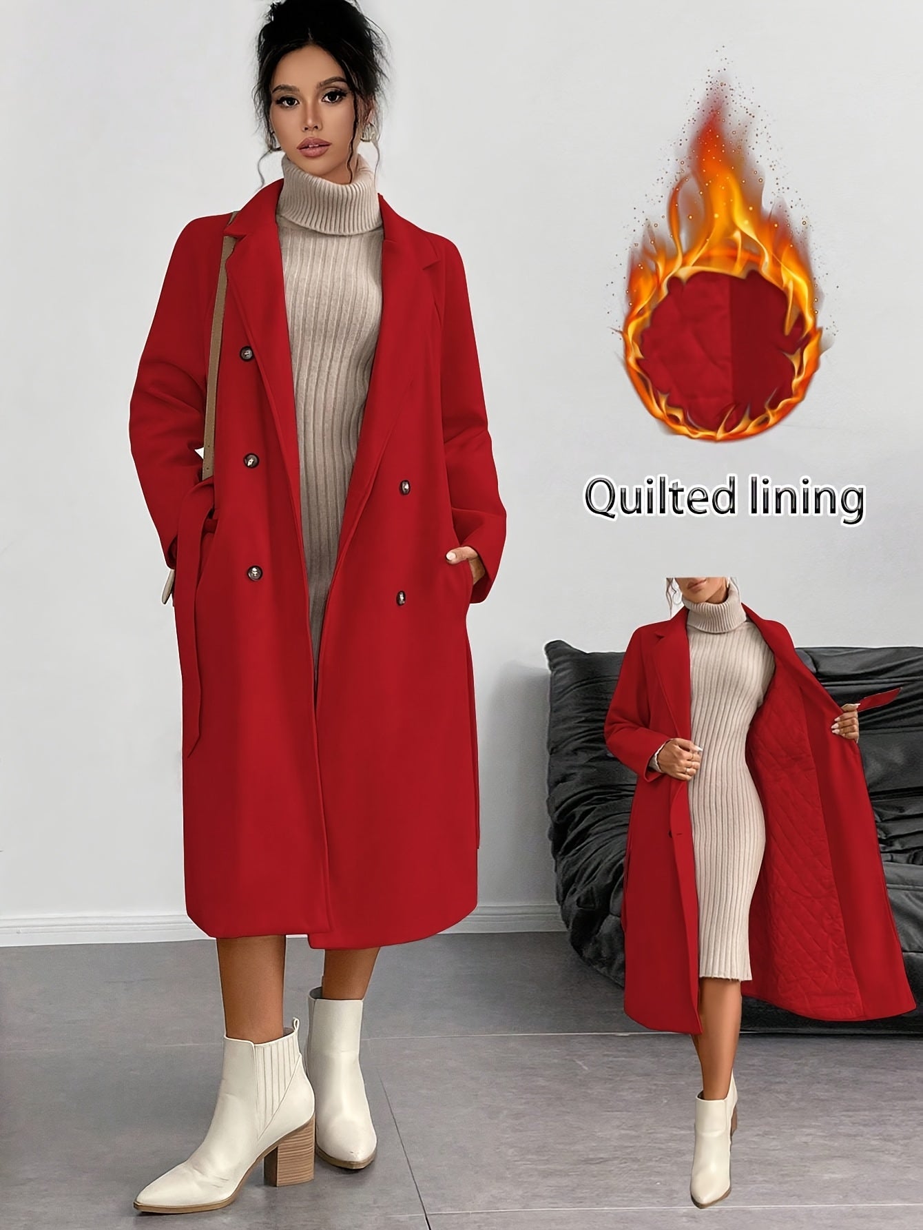 WL Atelier | Elegant Double-Breasted Long Coat with Belt