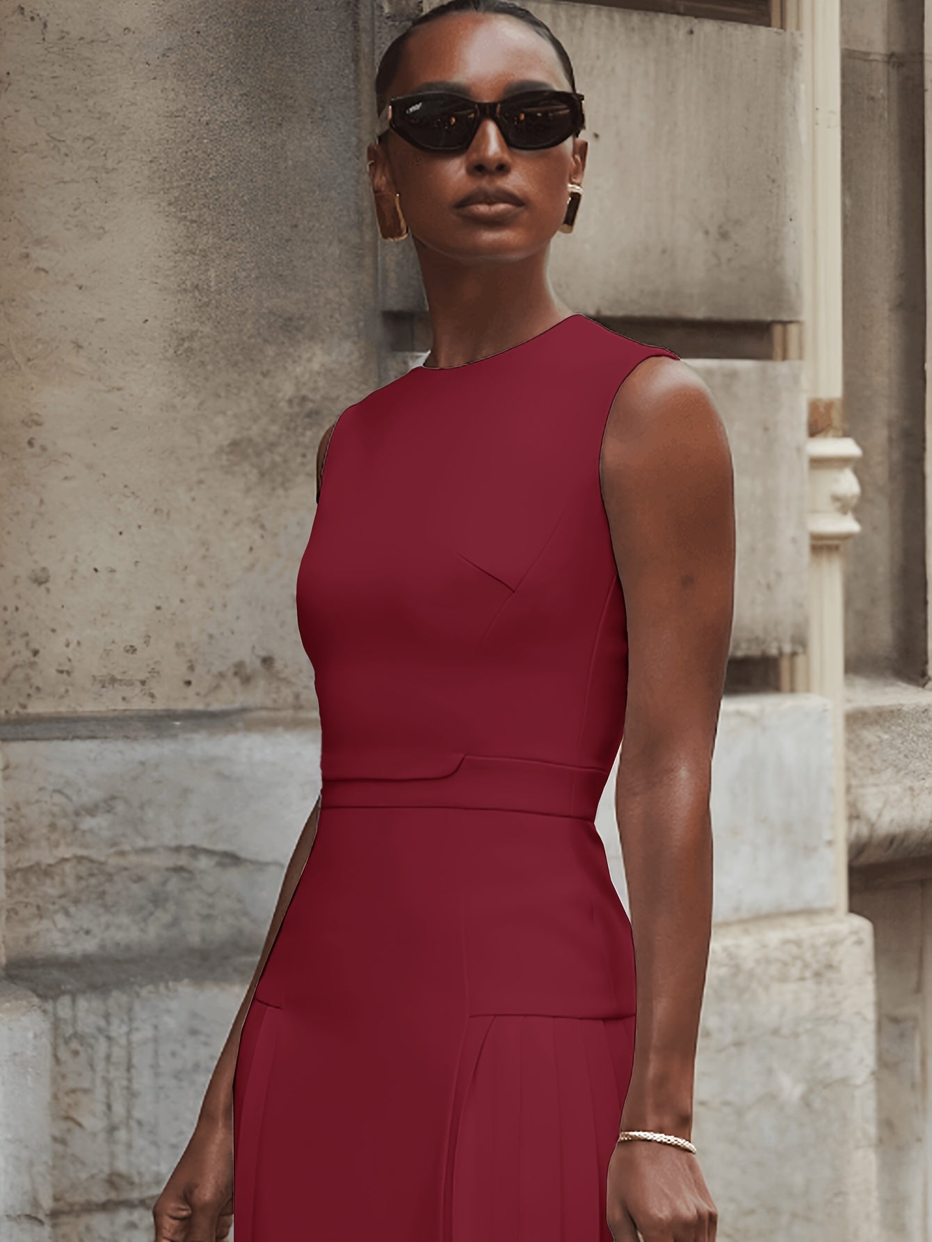 WL Atelier | Elegant White Sleeveless A-Line Dress with Pleated Detail
