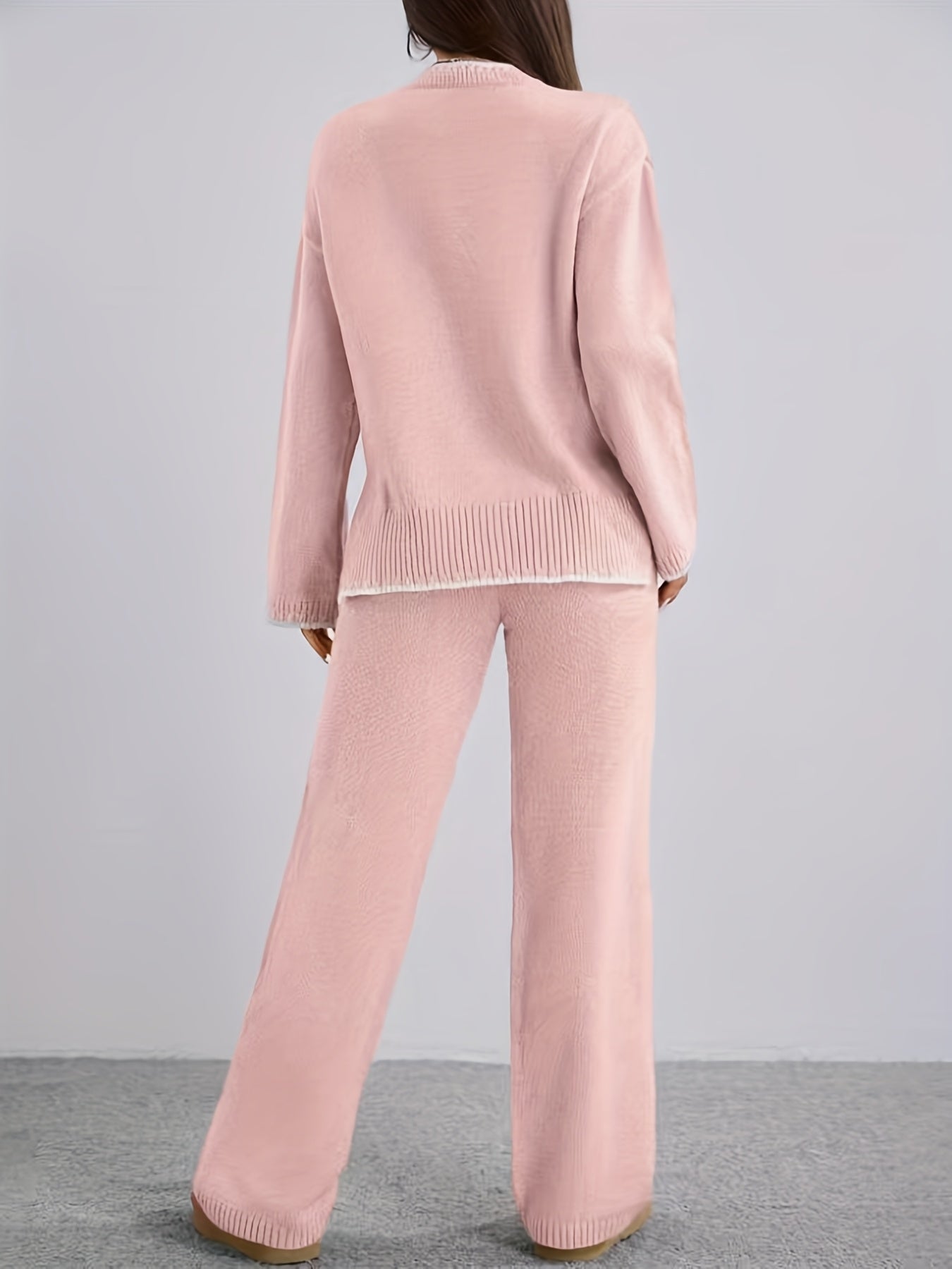 WL Atelier | Elegant Contrast Pullover Sweater & Pants Two-Piece Set