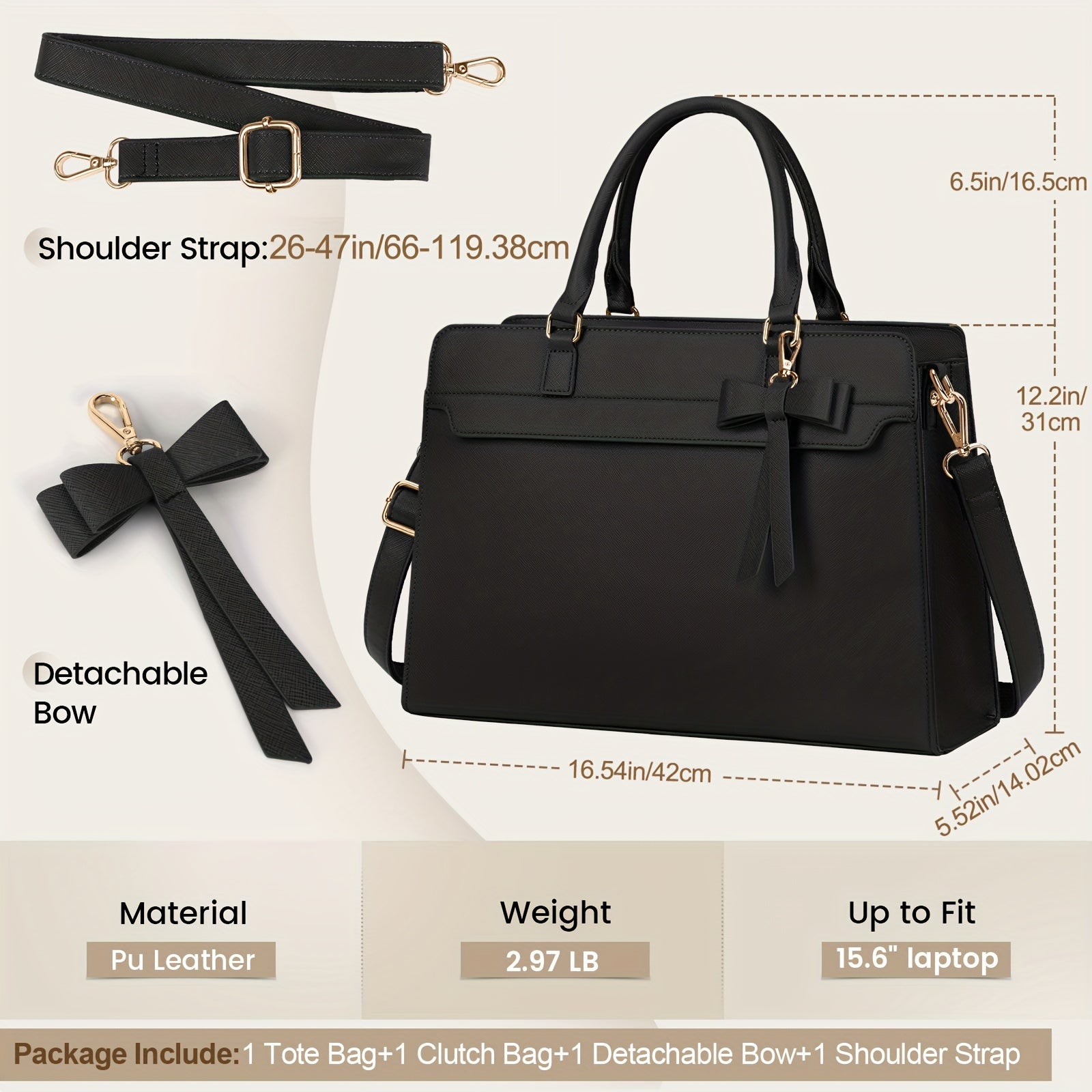 WL Atelier | Elegant Black PU Laptop Tote & Satchel Set